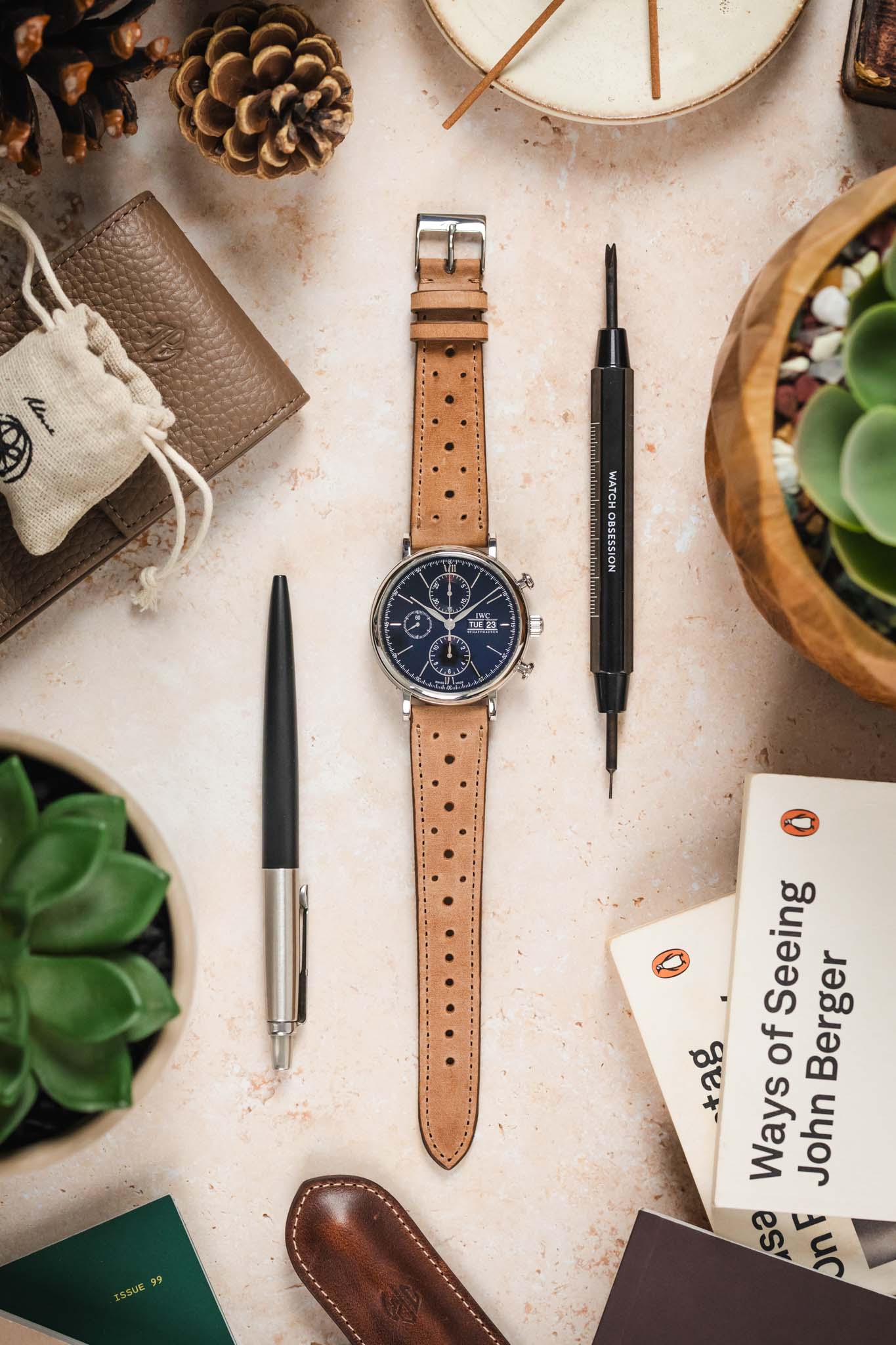 JPM Italian Vintage Leather Racing Watch Strap in PEANUT - Image 10