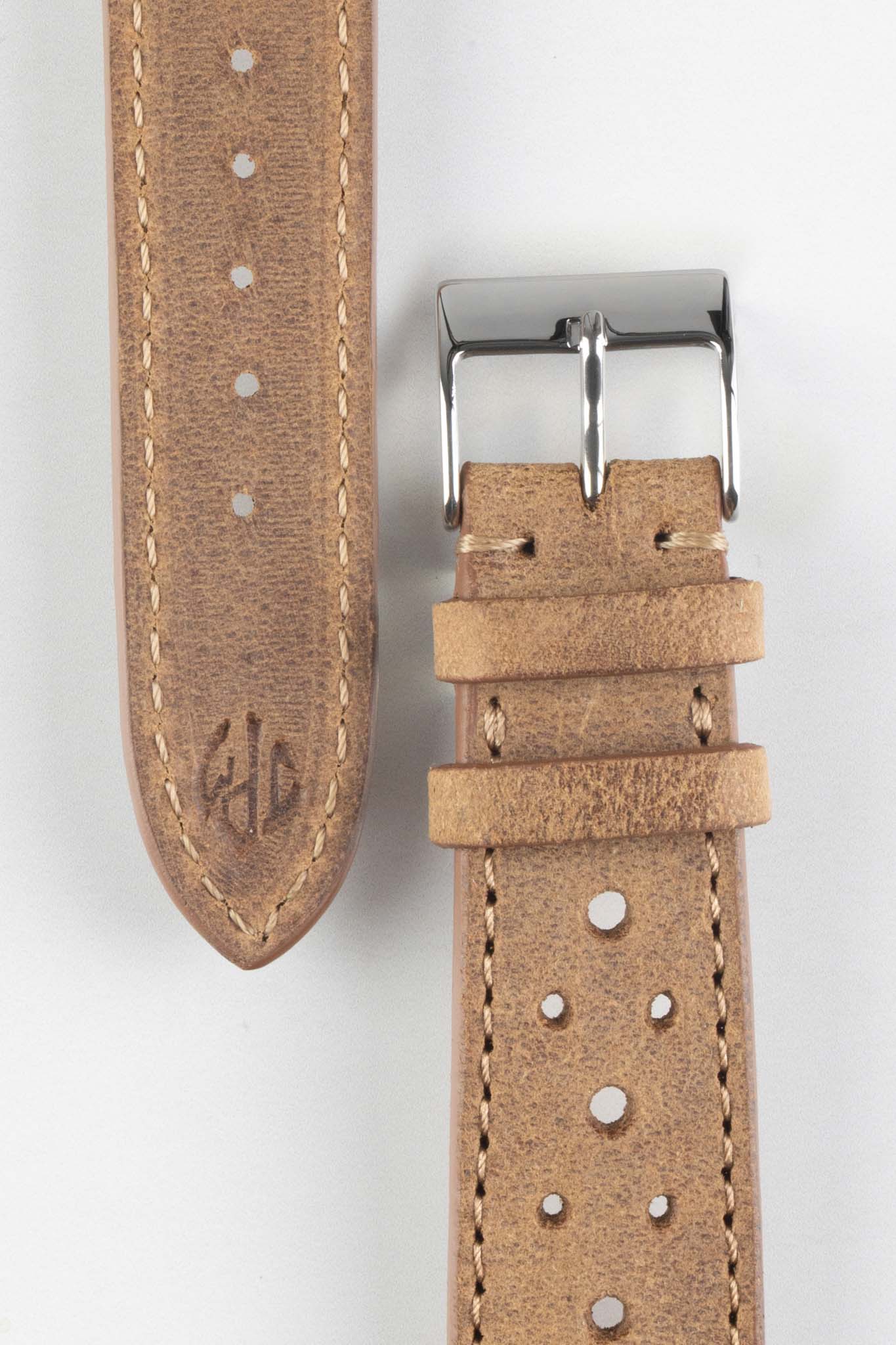 JPM Italian Vintage Leather Racing Watch Strap in PEANUT - Image 3