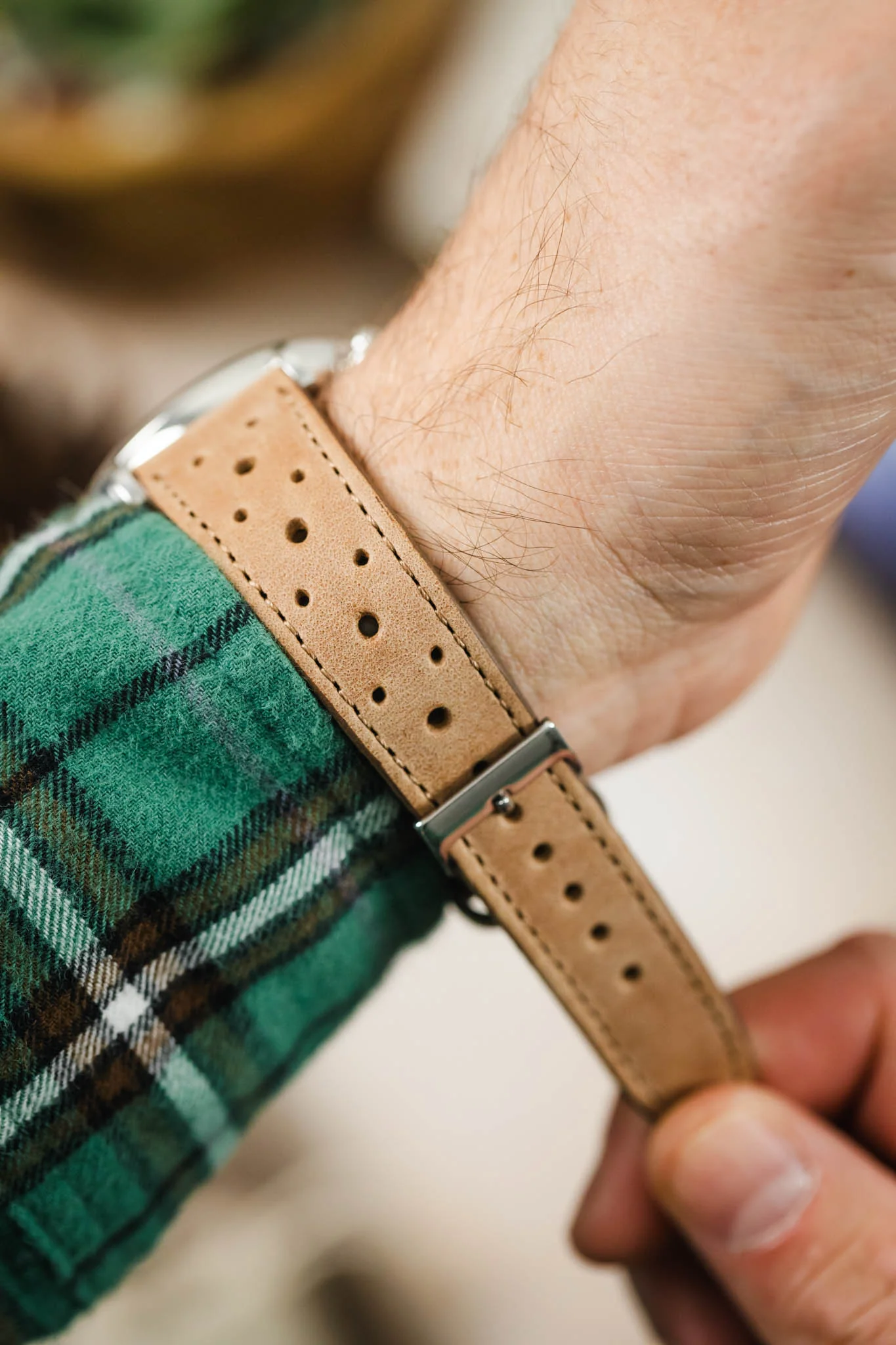 JPM Italian Vintage Leather Racing Watch Strap in PEANUT - Image 6