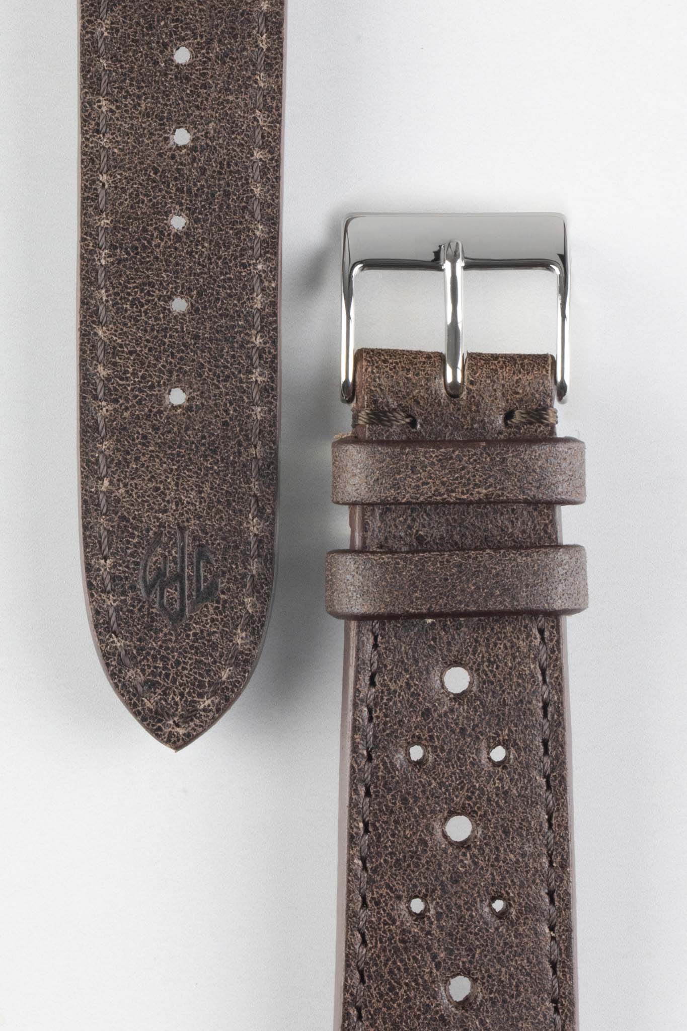 JPM Italian Vintage Leather Racing Watch Strap in WALNUT - Image 3