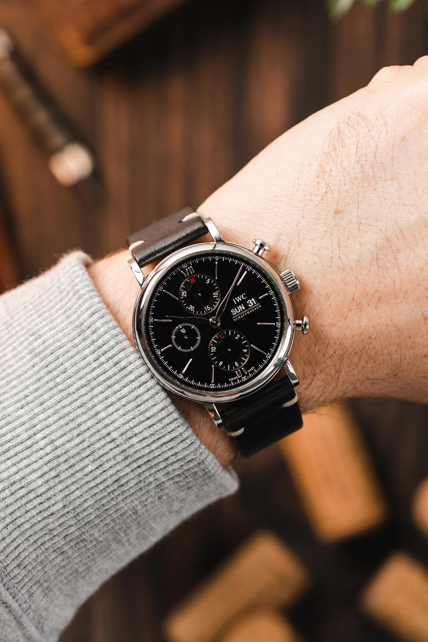 JPM Italian Vintage Leather Watch Strap in BLACK - Image 2