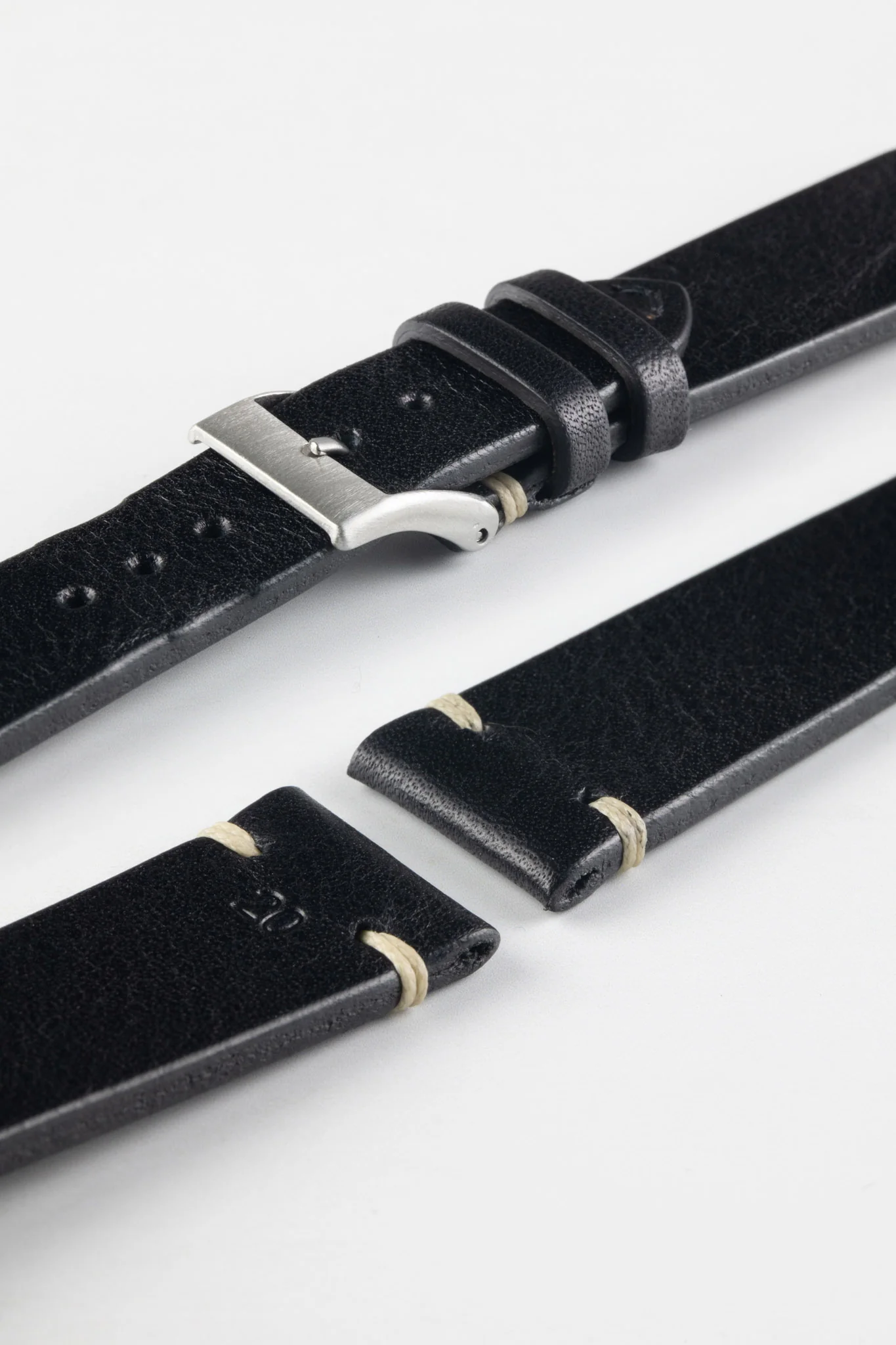 JPM Italian Vintage Leather Watch Strap in BLACK - Image 6