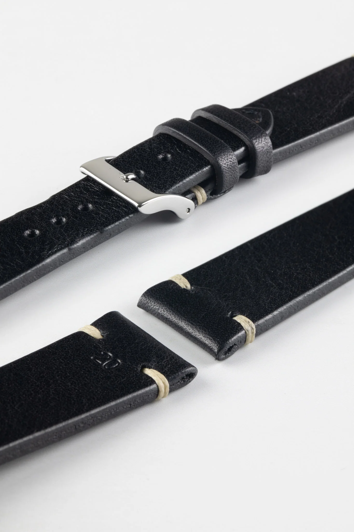 JPM Italian Vintage Leather Watch Strap in BLACK - Image 7