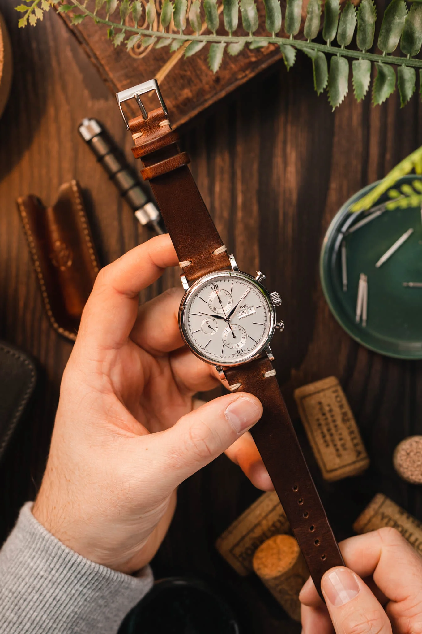 JPM Italian Vintage Leather Watch Strap in DISTRESSED BROWN - Image 5