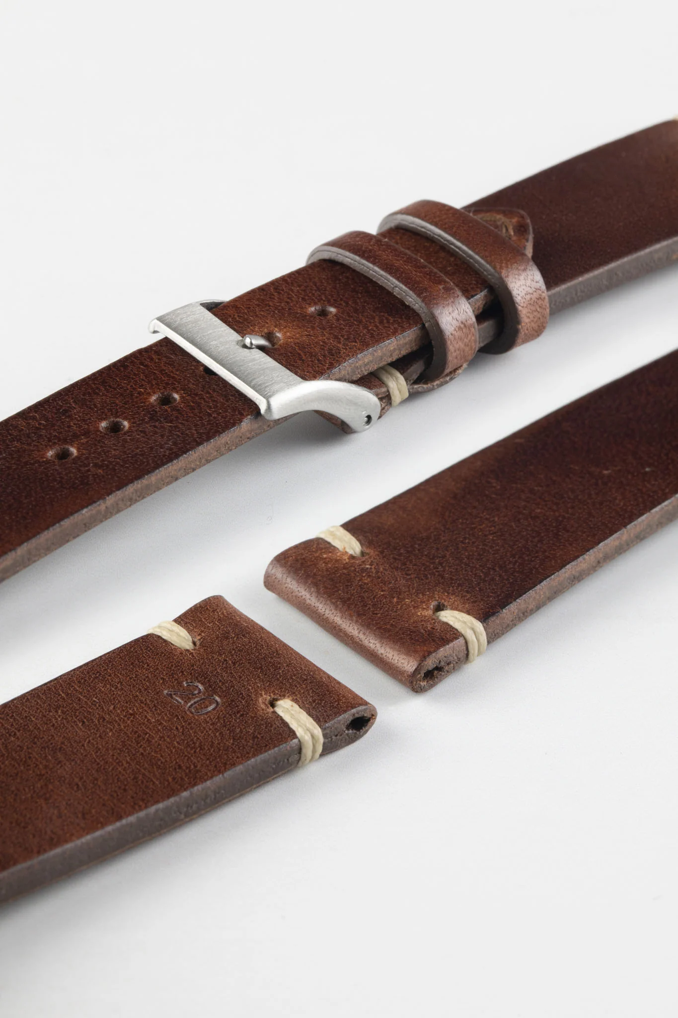 JPM Italian Vintage Leather Watch Strap in DISTRESSED BROWN - Image 6