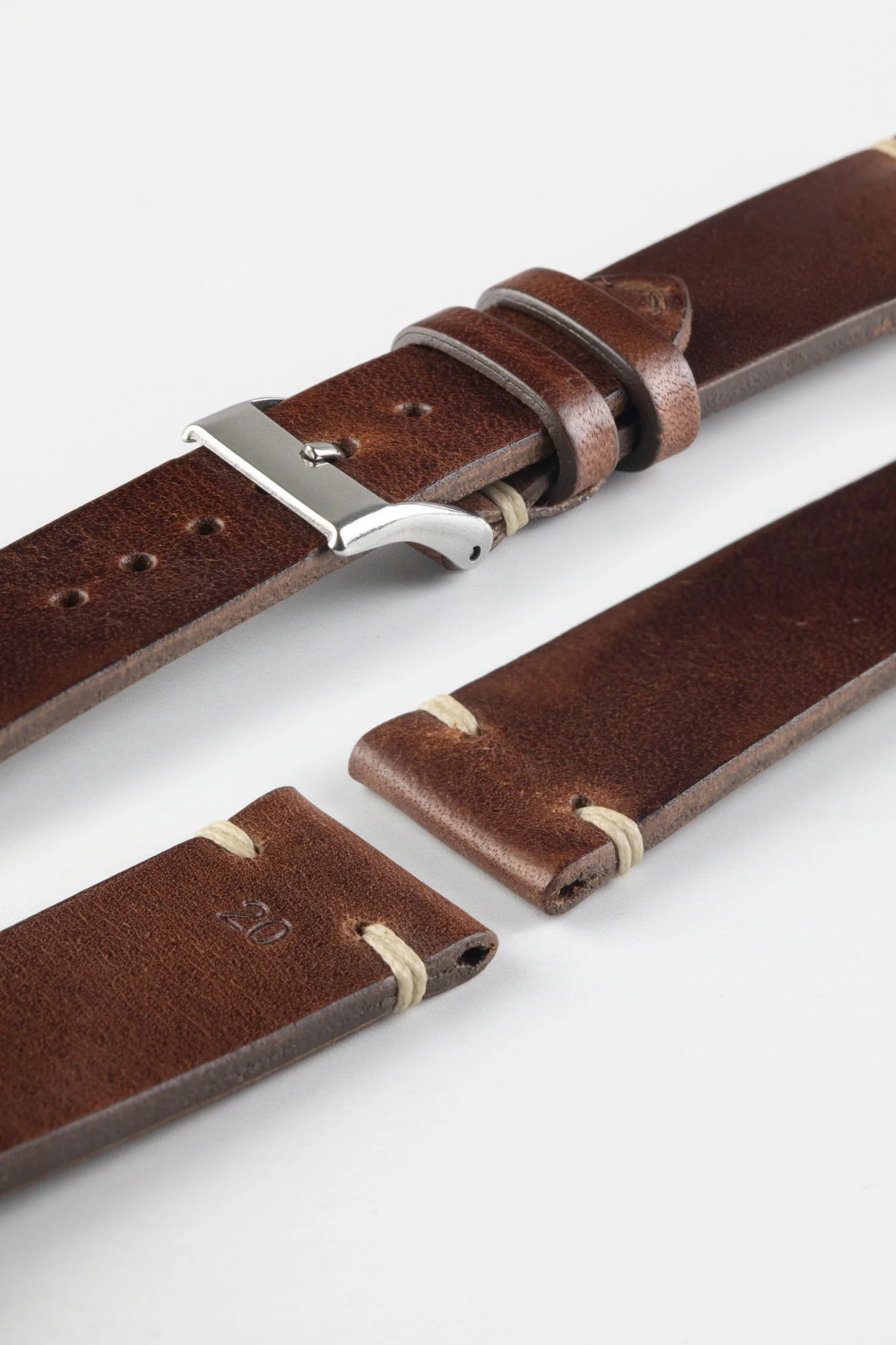 JPM Italian Vintage Leather Watch Strap in DISTRESSED BROWN - Image 7