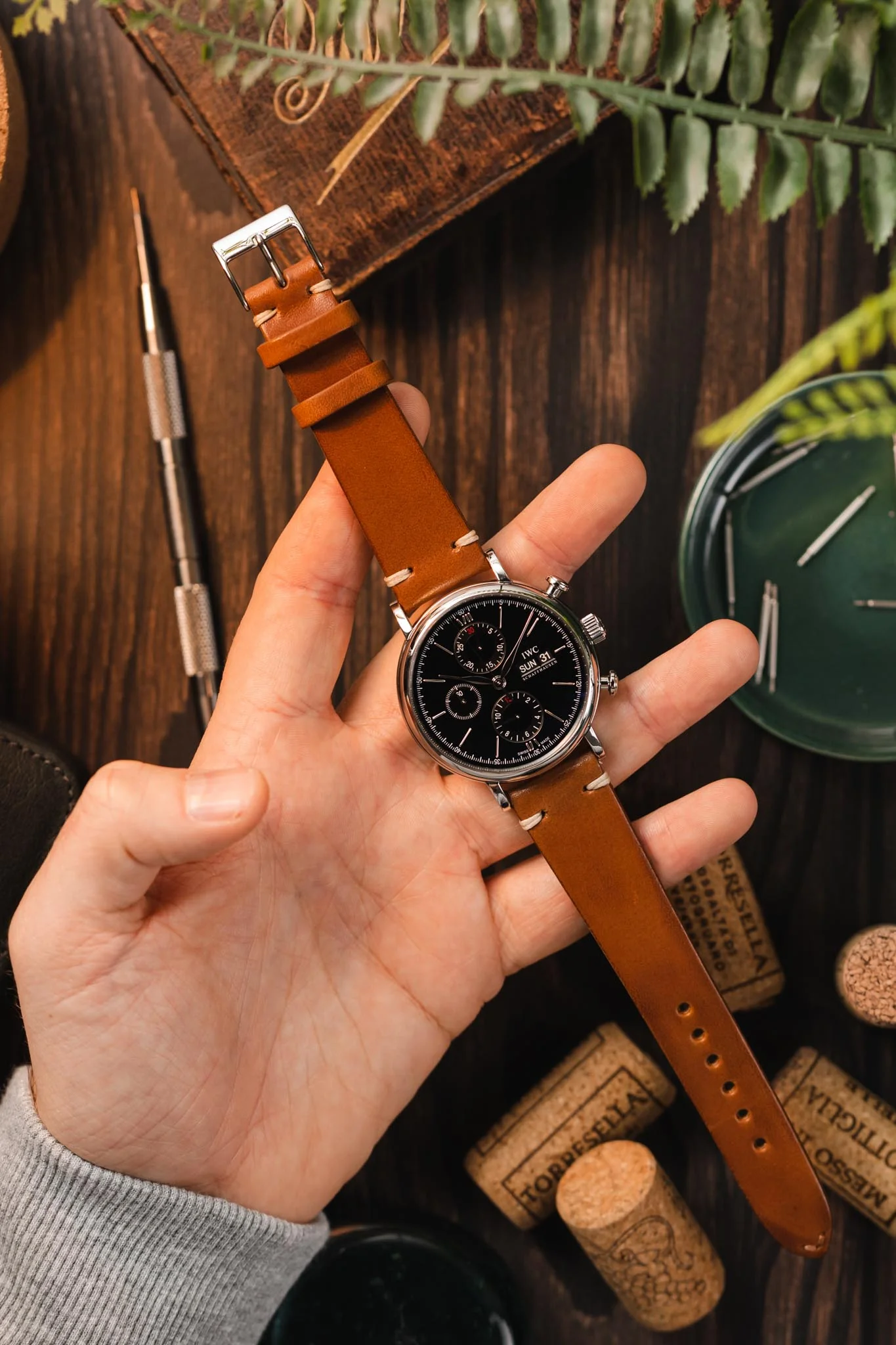 JPM Italian Vintage Leather Watch Strap in GOLD BROWN - Image 5