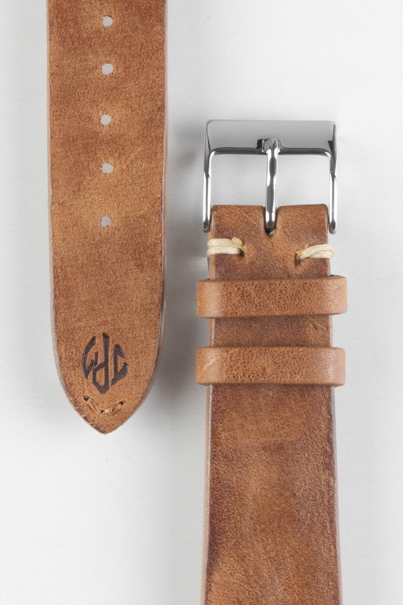 JPM Italian Vintage Leather Watch Strap in MID BROWN - Image 3