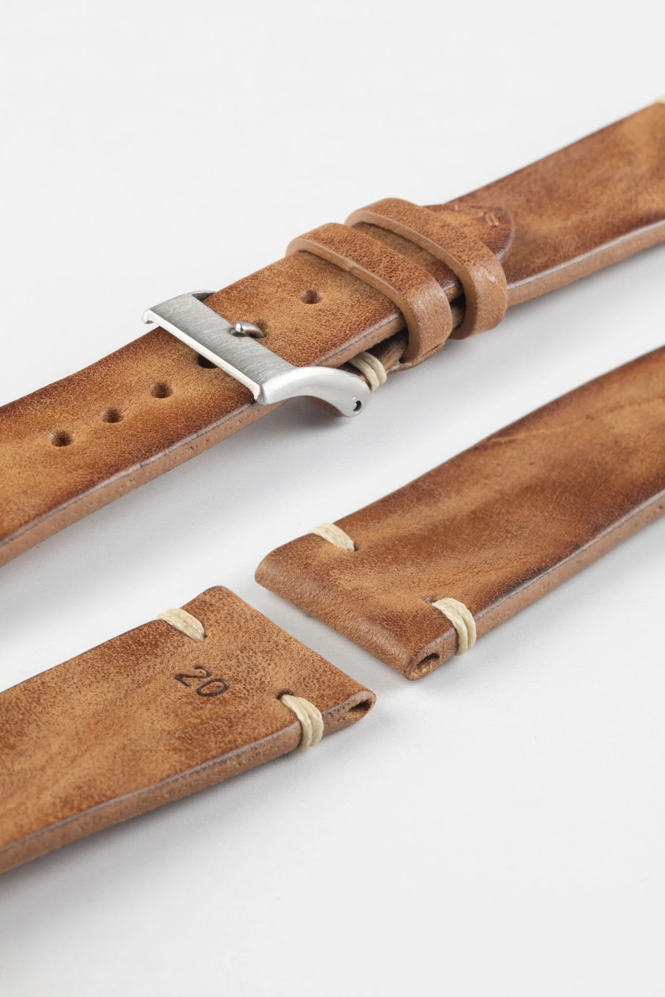 JPM Italian Vintage Leather Watch Strap in MID BROWN - Image 6