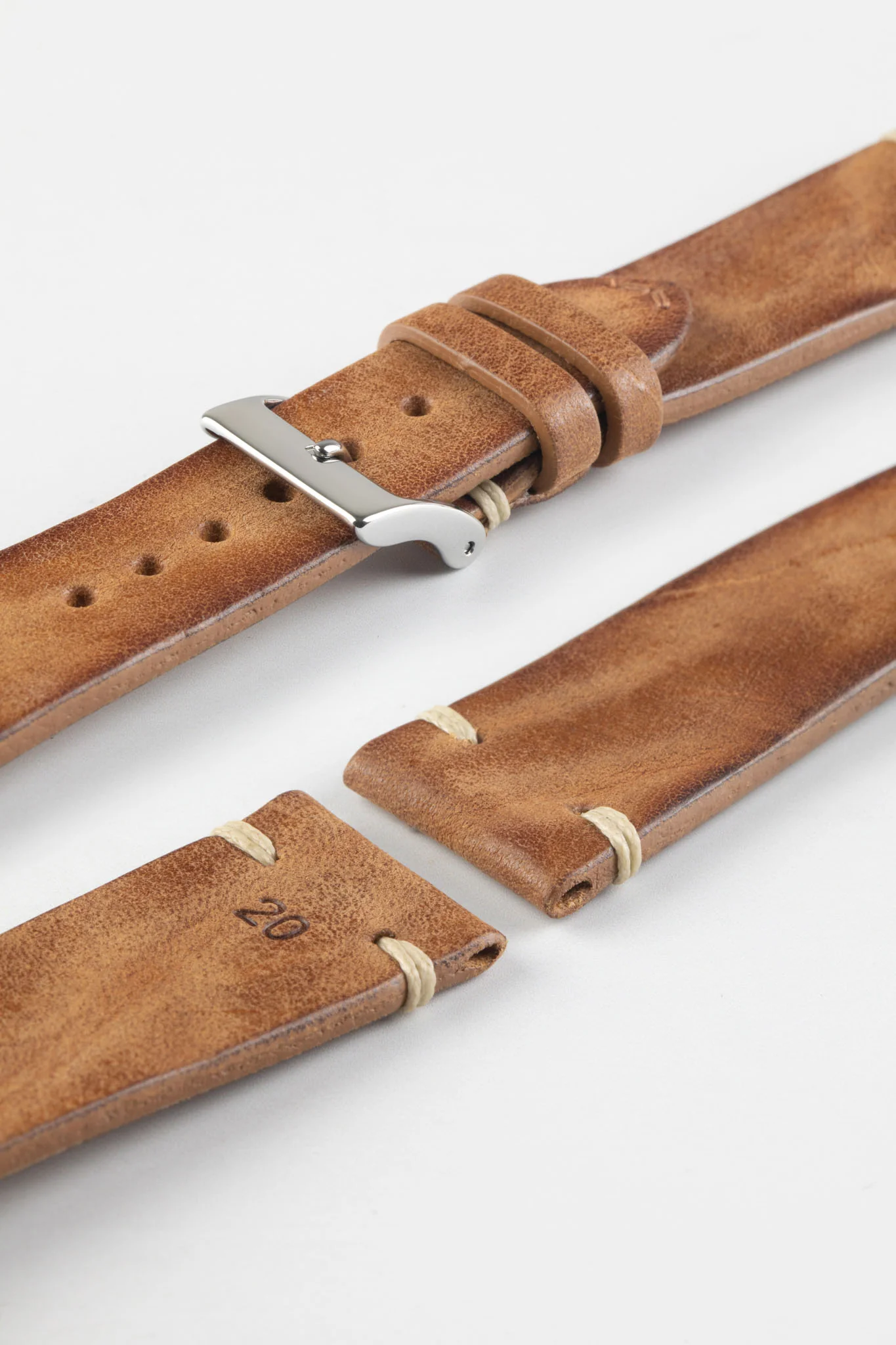 JPM Italian Vintage Leather Watch Strap in MID BROWN - Image 7