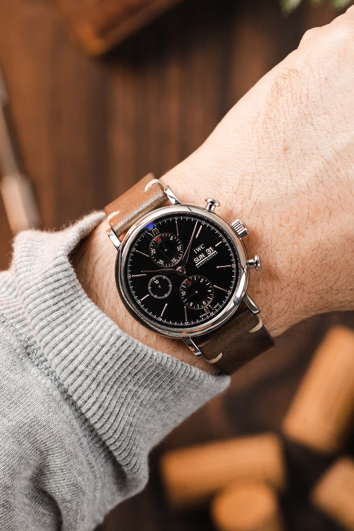 JPM Italian Vintage Leather Watch Strap in TABAC BROWN - Image 2