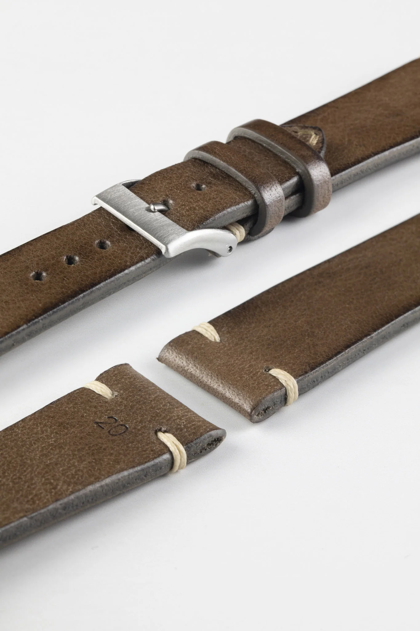 JPM Italian Vintage Leather Watch Strap in TABAC BROWN - Image 6