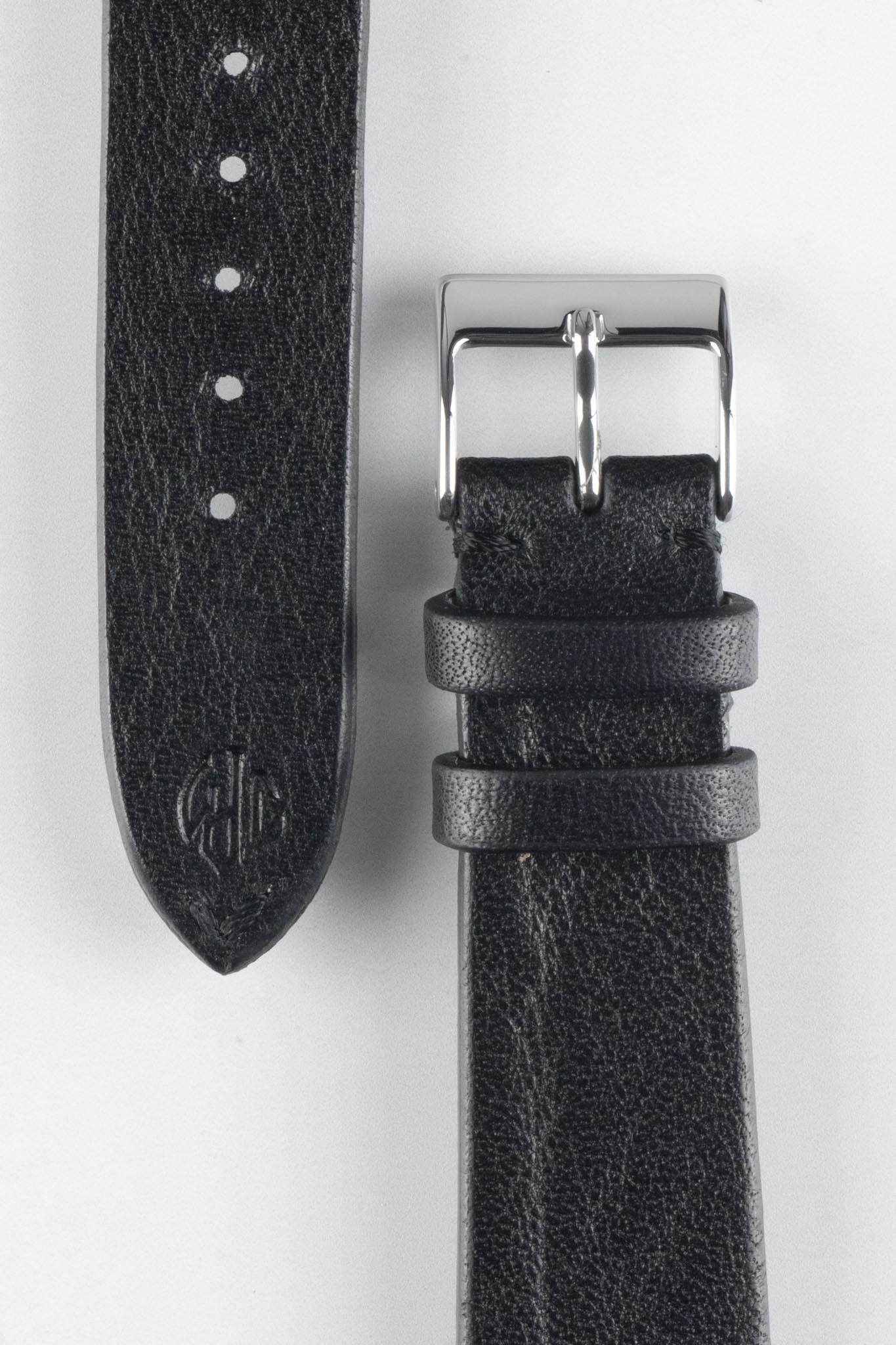 JPM Italian Vintage Leather Watch Strap with Tonal Stitch in BLACK - Image 3
