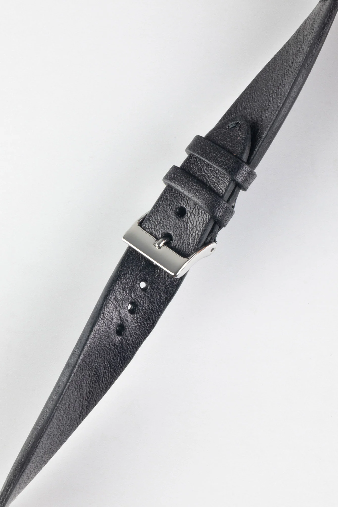 JPM Italian Vintage Leather Watch Strap with Tonal Stitch in BLACK - Image 4