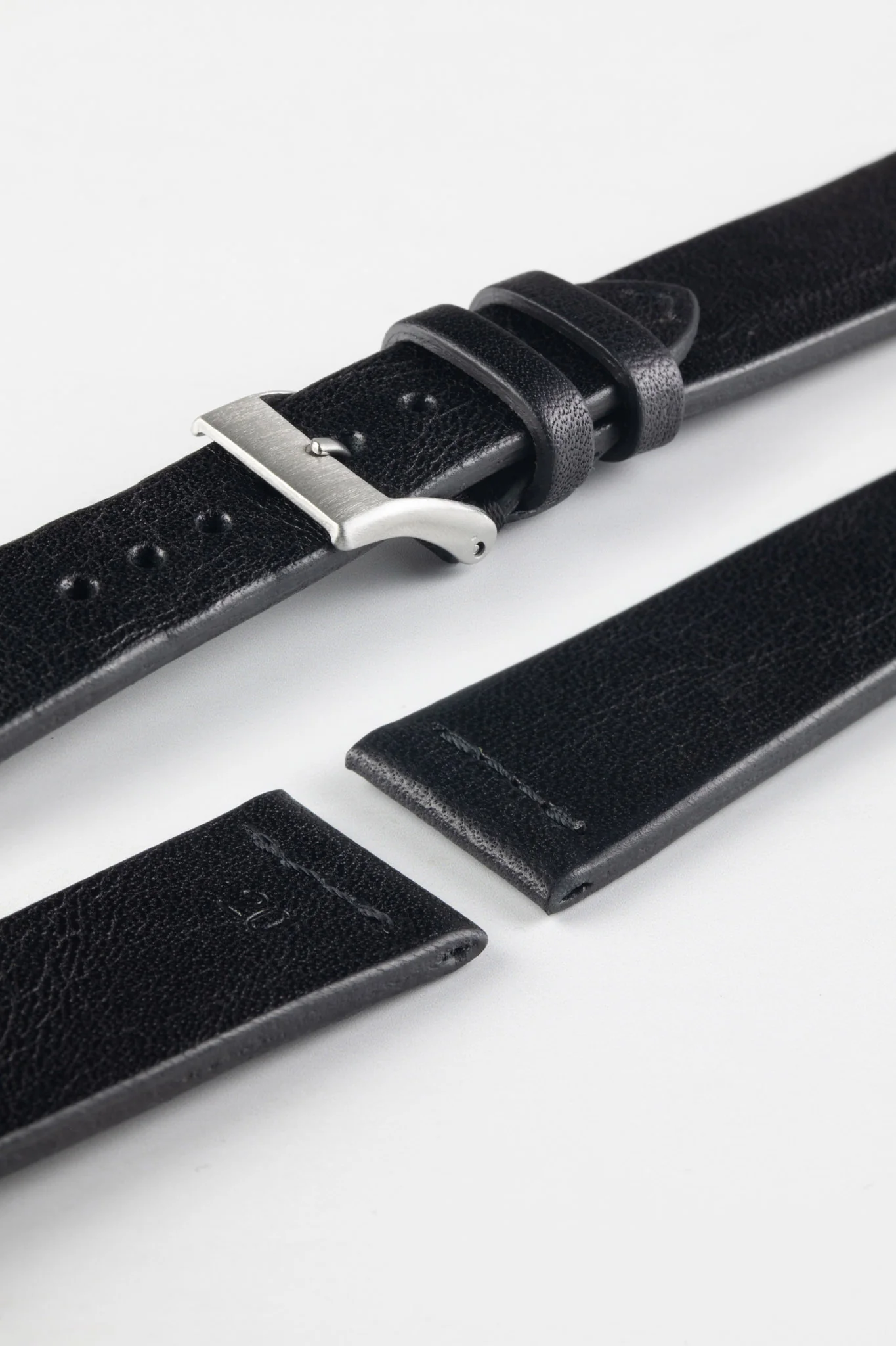 JPM Italian Vintage Leather Watch Strap with Tonal Stitch in BLACK - Image 6