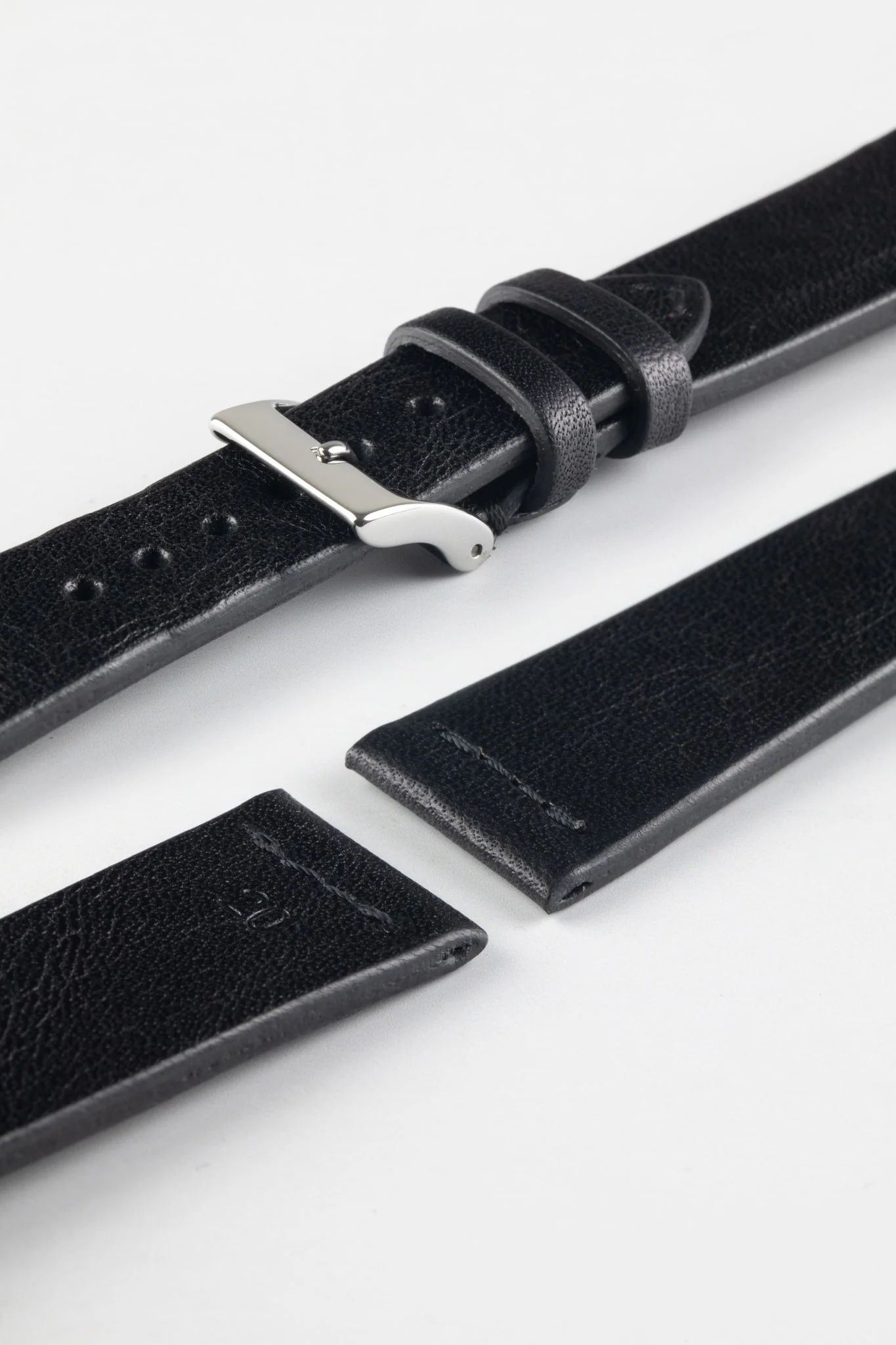 JPM Italian Vintage Leather Watch Strap with Tonal Stitch in BLACK - Image 7
