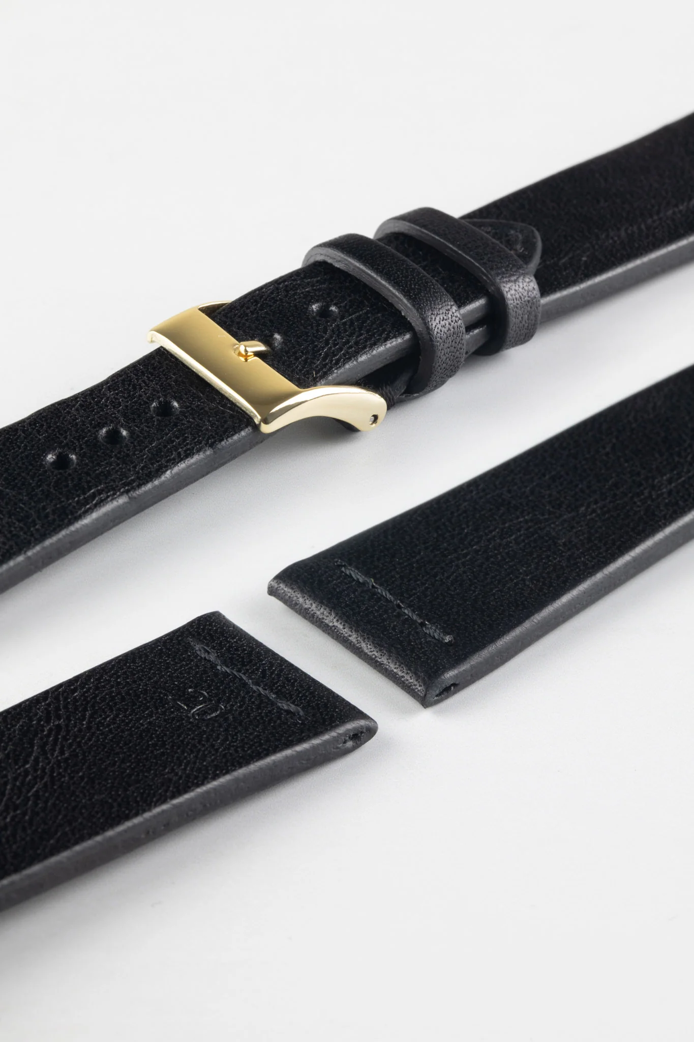 JPM Italian Vintage Leather Watch Strap with Tonal Stitch in BLACK - Image 8