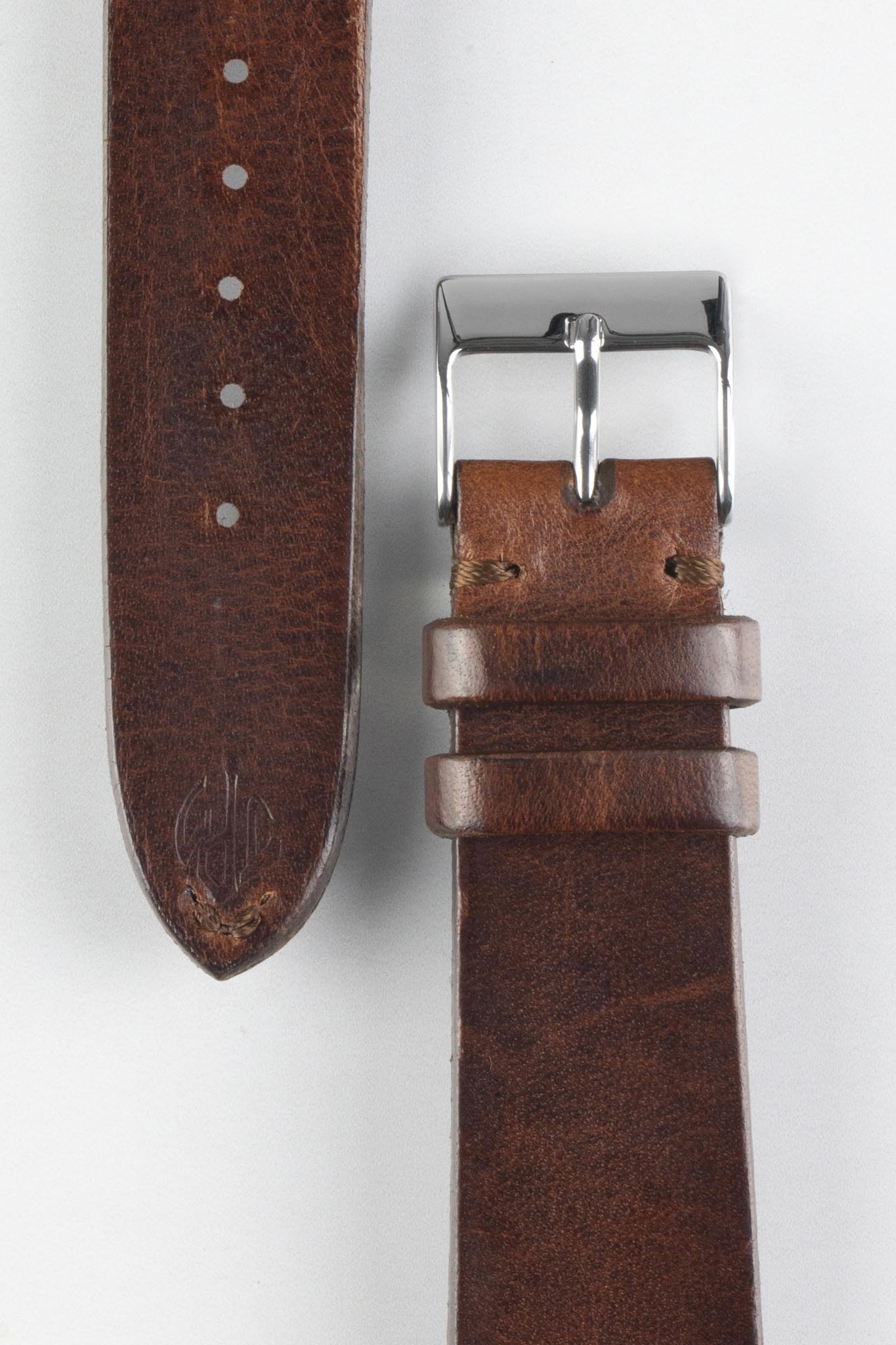 JPM Italian Vintage Leather Watch Strap with Tonal Stitch in DISTRESSED BROWN - Image 3