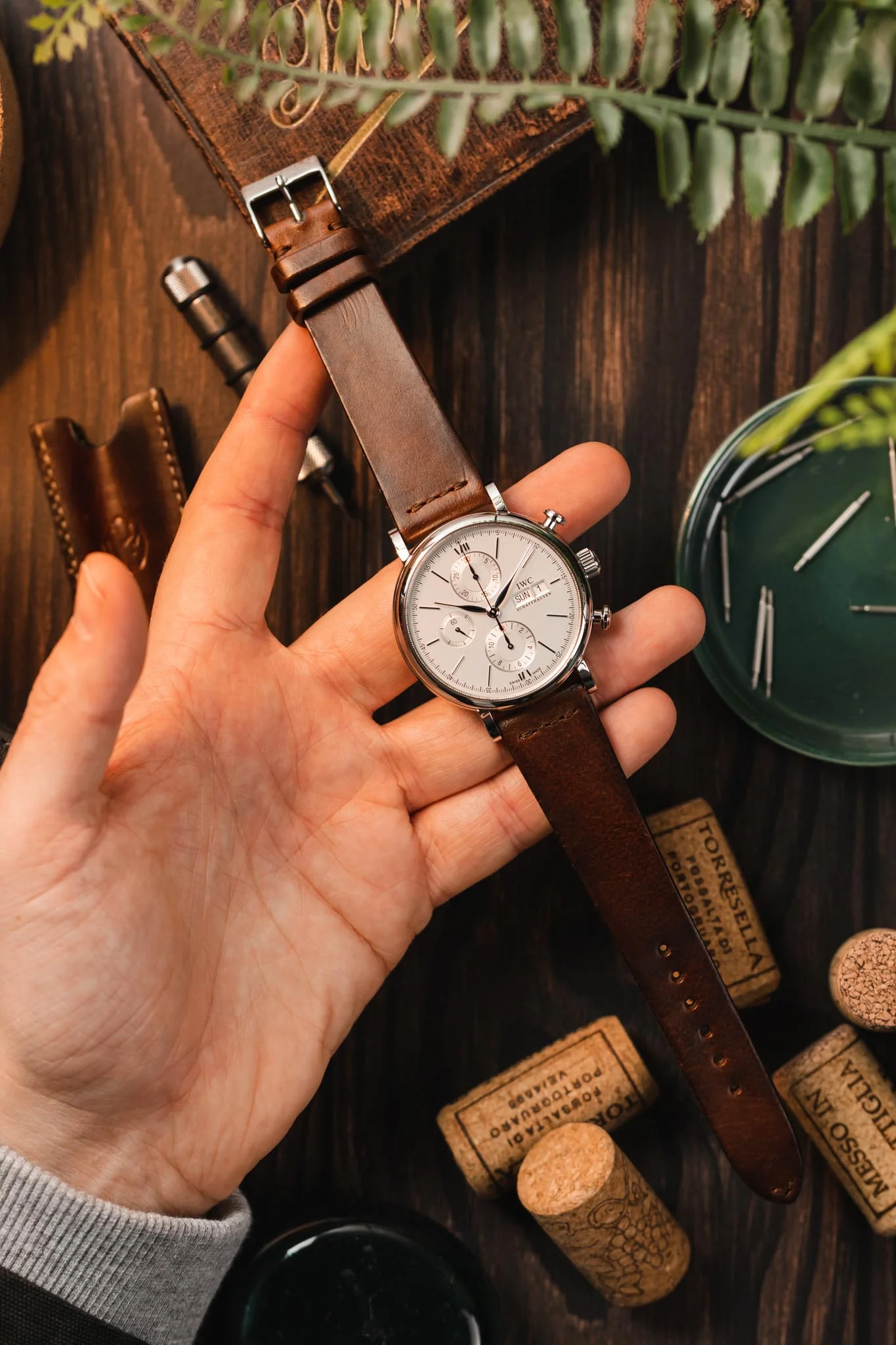 JPM Italian Vintage Leather Watch Strap with Tonal Stitch in DISTRESSED BROWN - Image 5