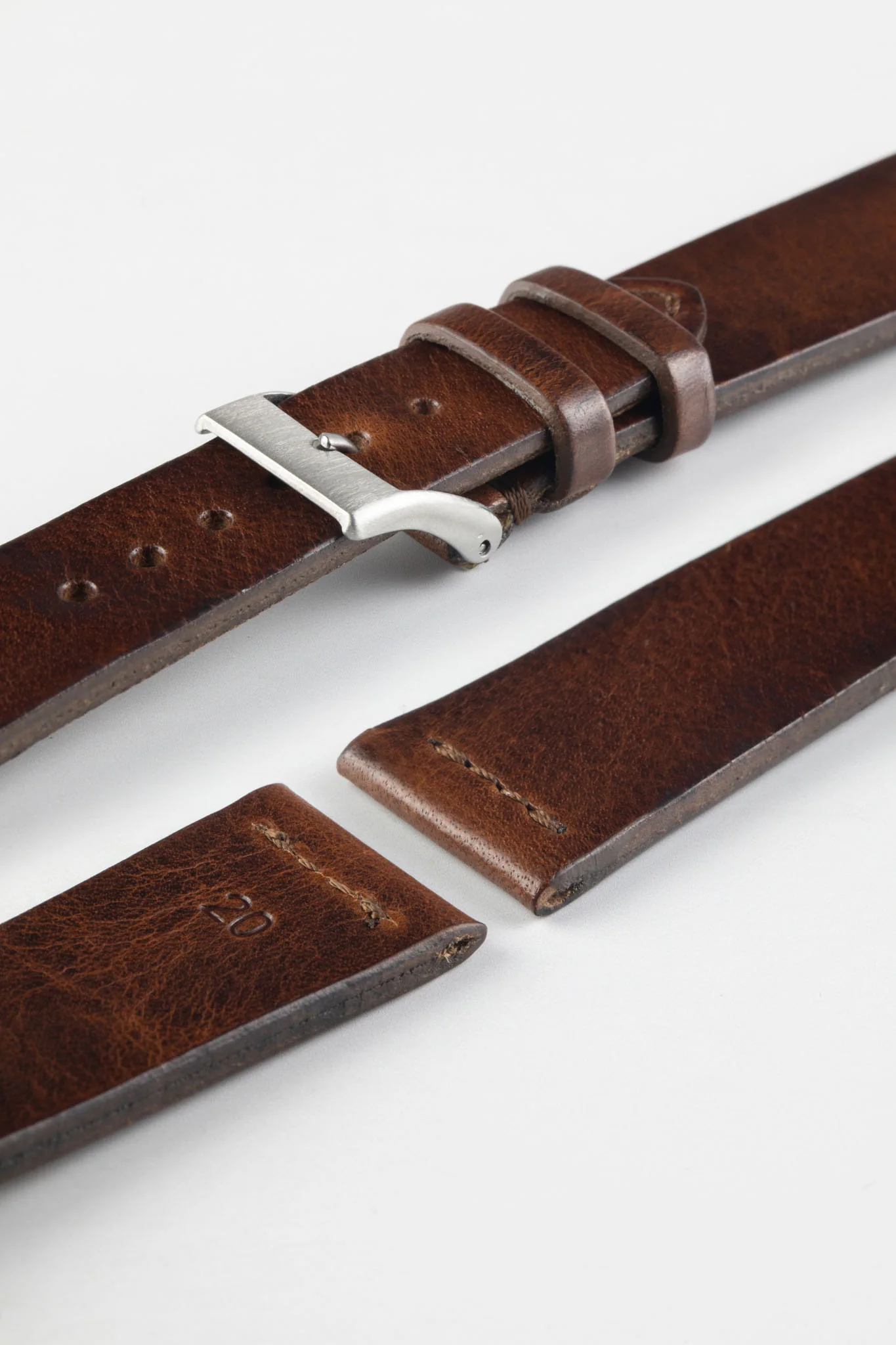 JPM Italian Vintage Leather Watch Strap with Tonal Stitch in DISTRESSED BROWN - Image 6