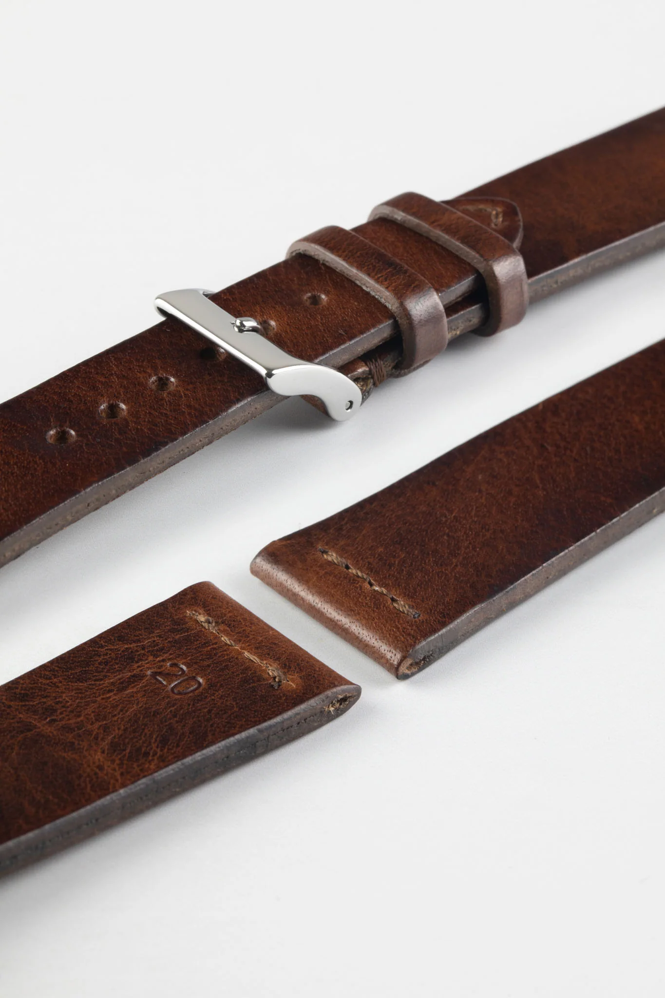 JPM Italian Vintage Leather Watch Strap with Tonal Stitch in DISTRESSED BROWN - Image 7