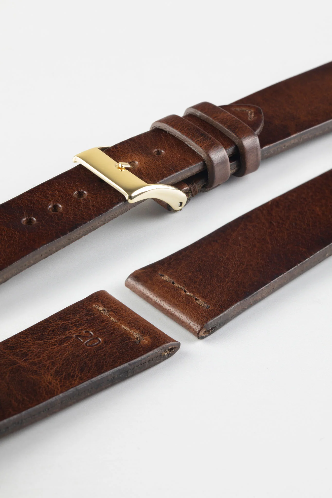 JPM Italian Vintage Leather Watch Strap with Tonal Stitch in DISTRESSED BROWN - Image 8
