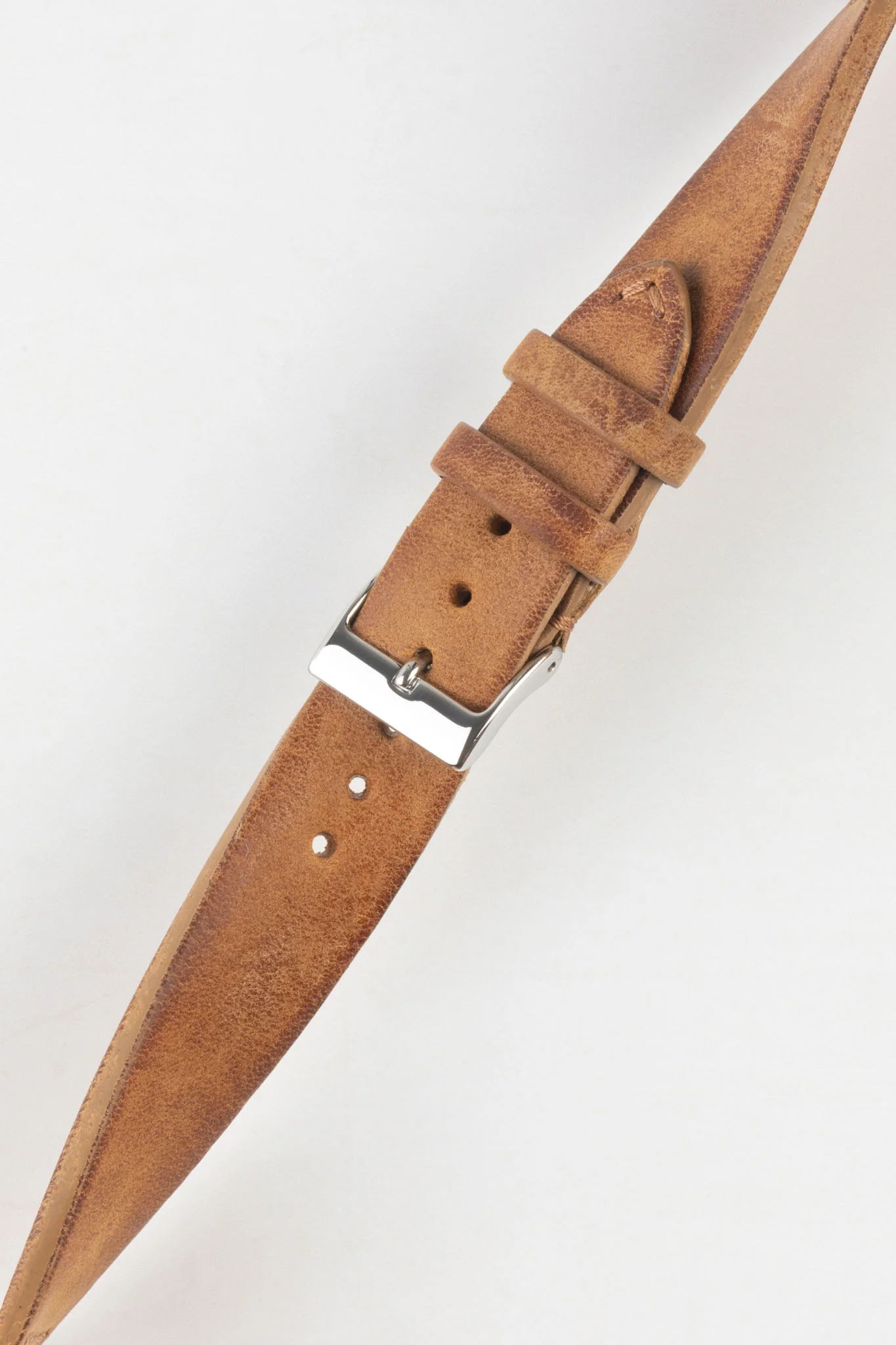JPM Italian Vintage Leather Watch Strap with Tonal Stitch in MID BROWN - Image 4