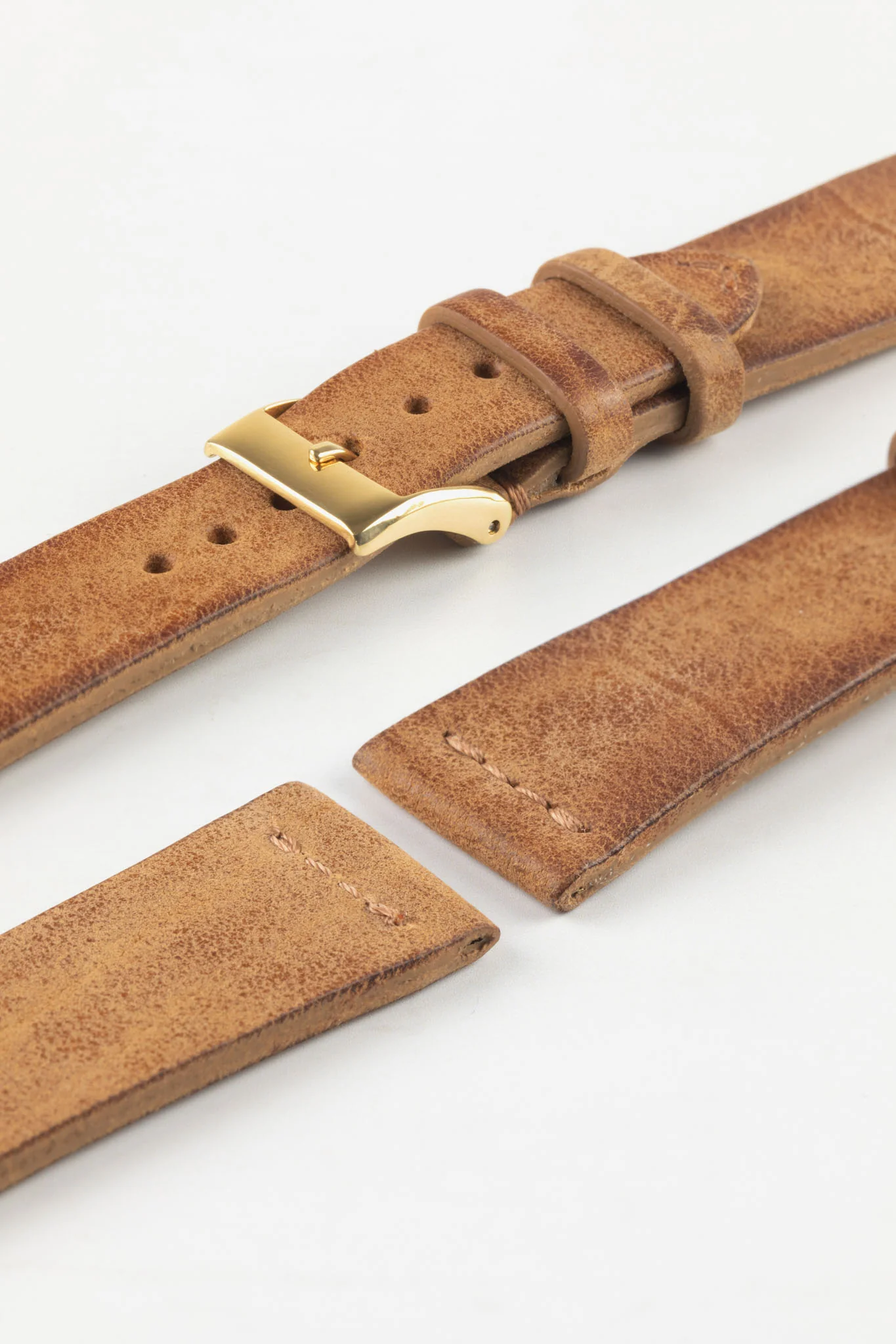 JPM Italian Vintage Leather Watch Strap with Tonal Stitch in MID BROWN - Image 6