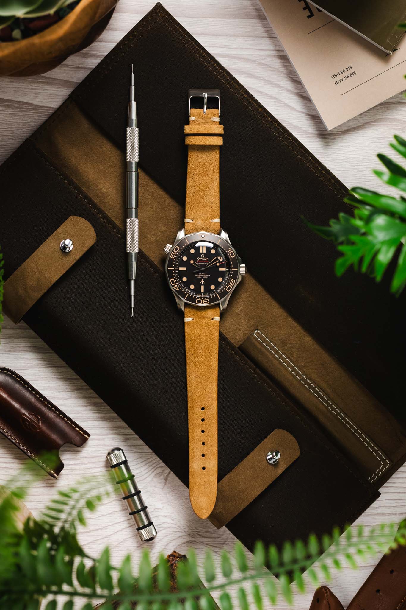 JPM Italian Vintage Suede Leather Watch Strap in BEIGE - Image 10