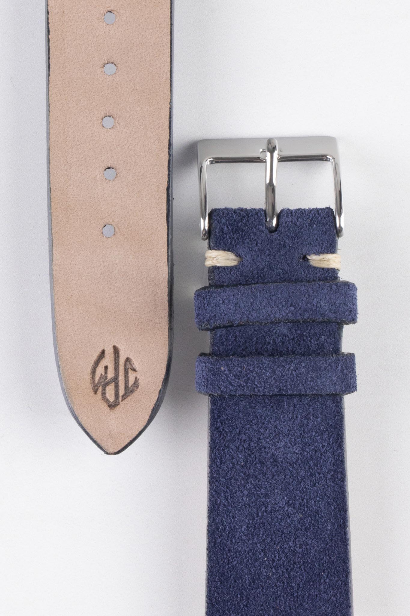 JPM Italian Vintage Suede Leather Watch Strap in BLUE - Image 3
