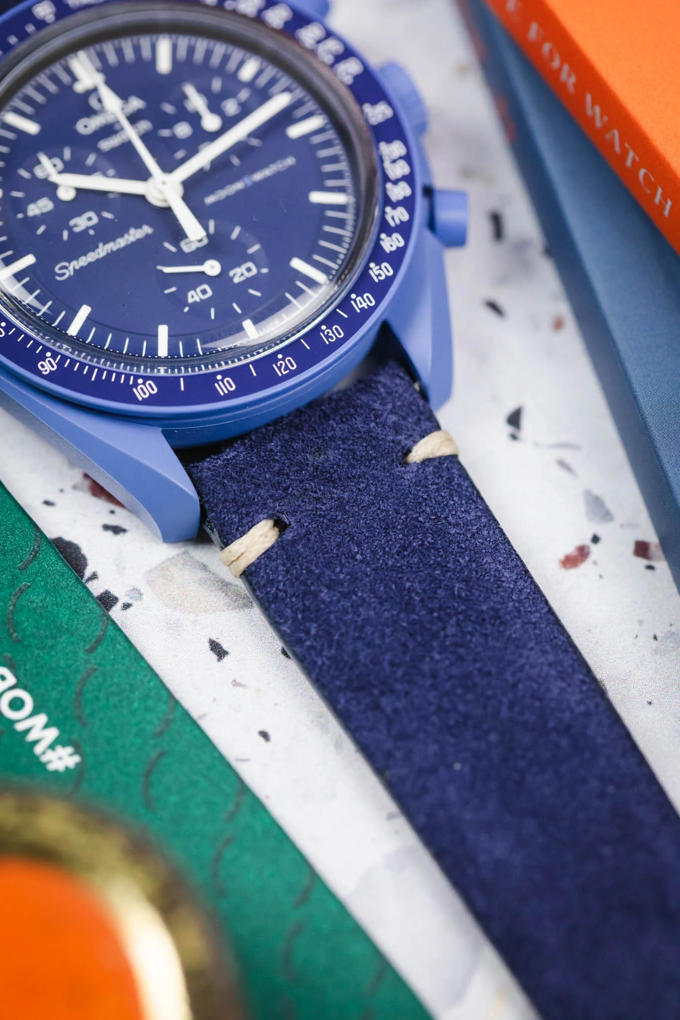 JPM Italian Vintage Suede Leather Watch Strap in BLUE - Image 6