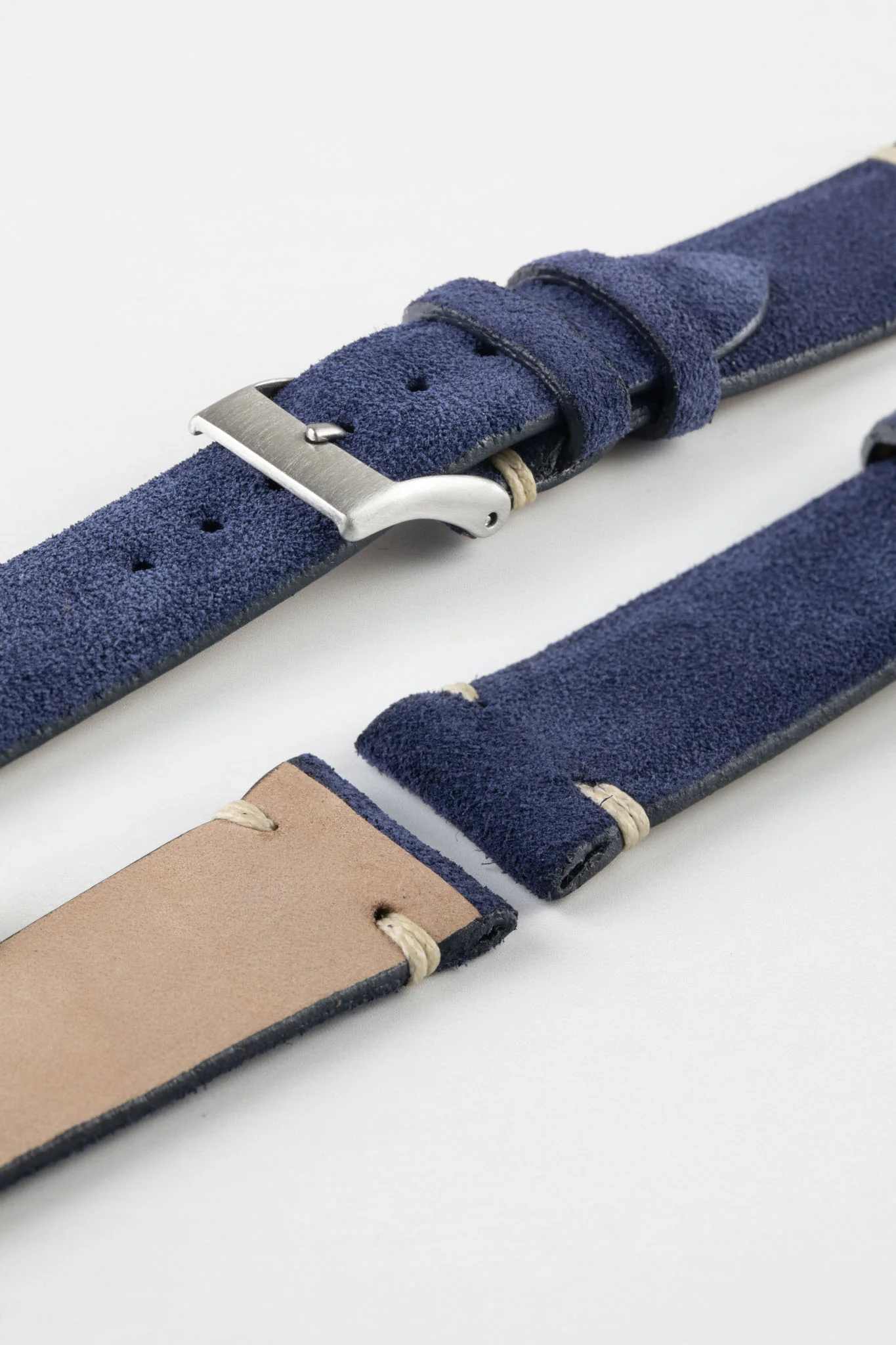 JPM Italian Vintage Suede Leather Watch Strap in BLUE - Image 7