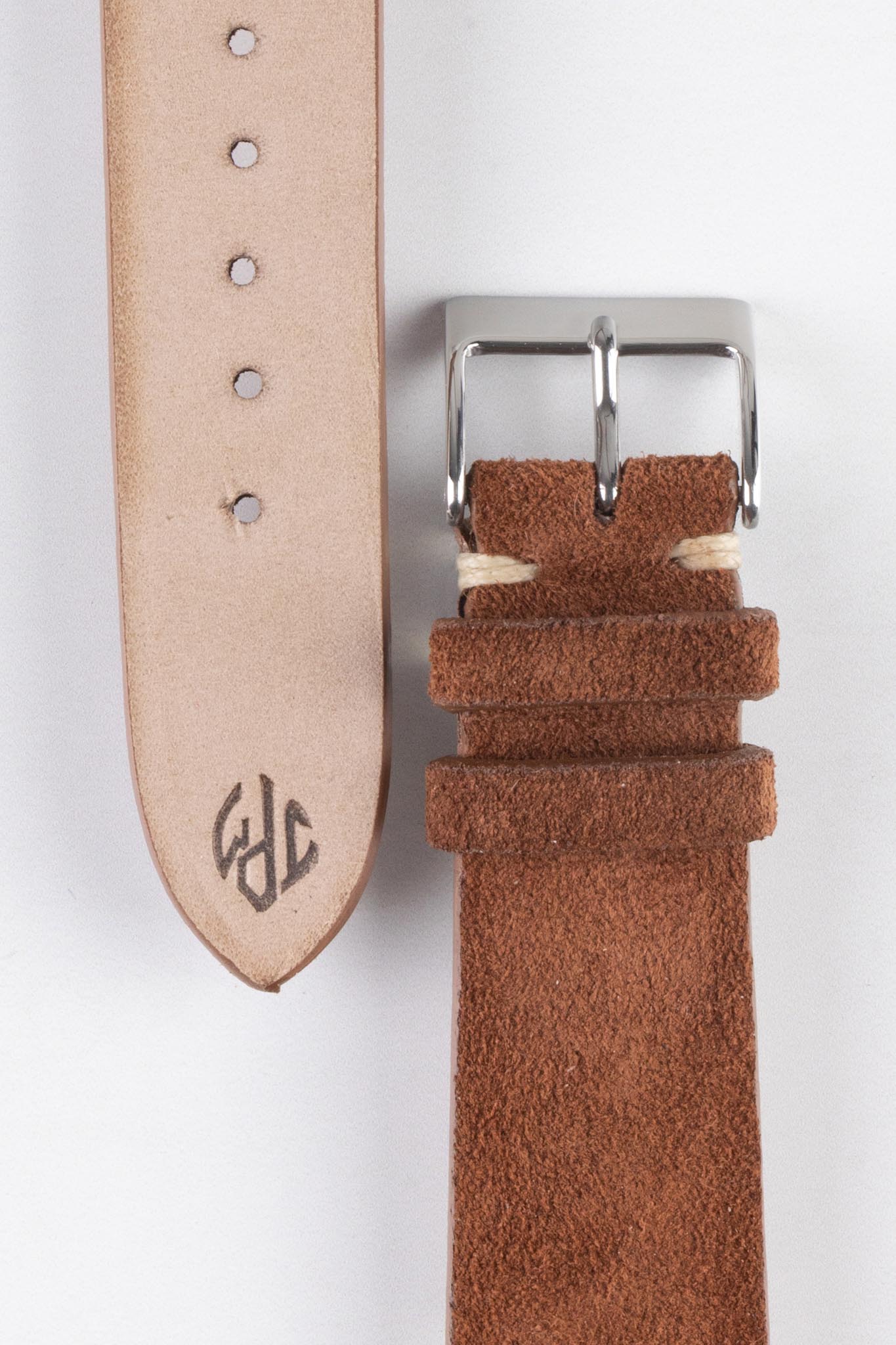 JPM Italian Vintage Suede Leather Watch Strap in BROWN - Image 3