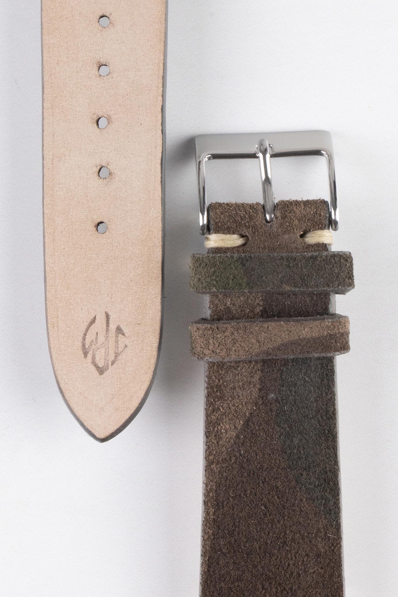 JPM Italian Vintage Suede Leather Watch Strap in BROWN CAMOUFLAGE - Image 3