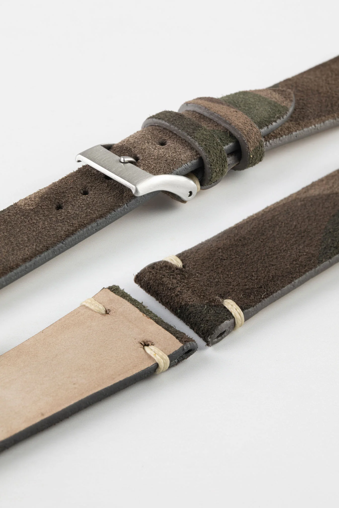 JPM Italian Vintage Suede Leather Watch Strap in BROWN CAMOUFLAGE - Image 6