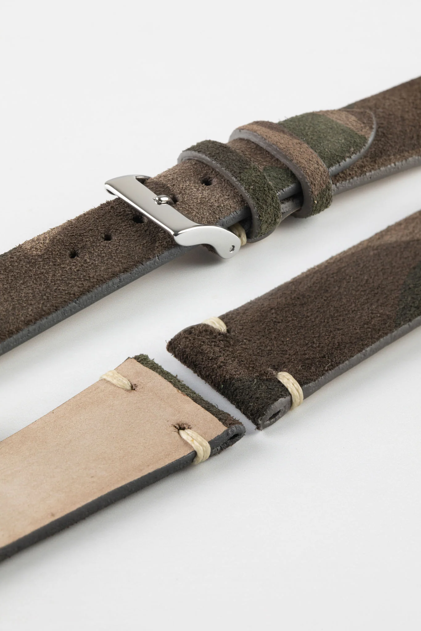 JPM Italian Vintage Suede Leather Watch Strap in BROWN CAMOUFLAGE - Image 7