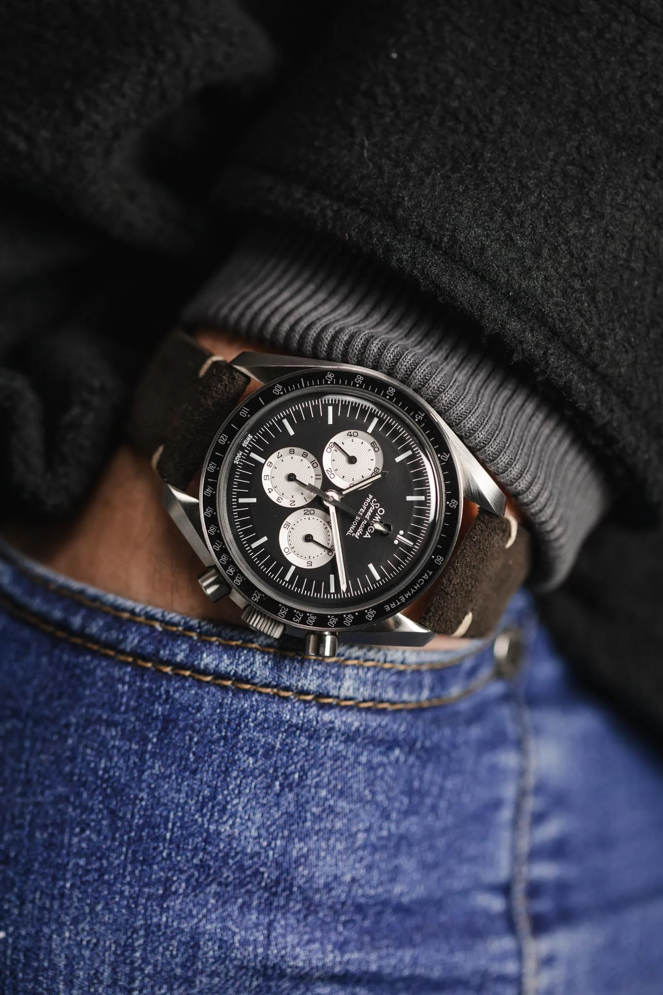 JPM Italian Vintage Suede Leather Watch Strap in CHARCOAL - Image 4