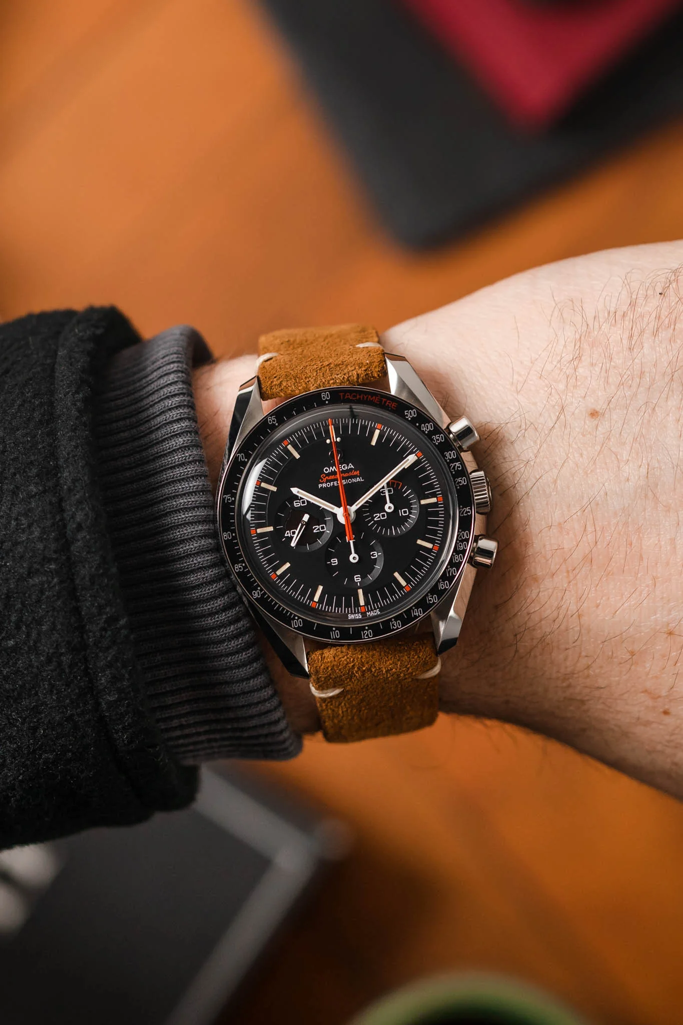 JPM Italian Vintage Suede Leather Watch Strap in GOLD BROWN - Image 2