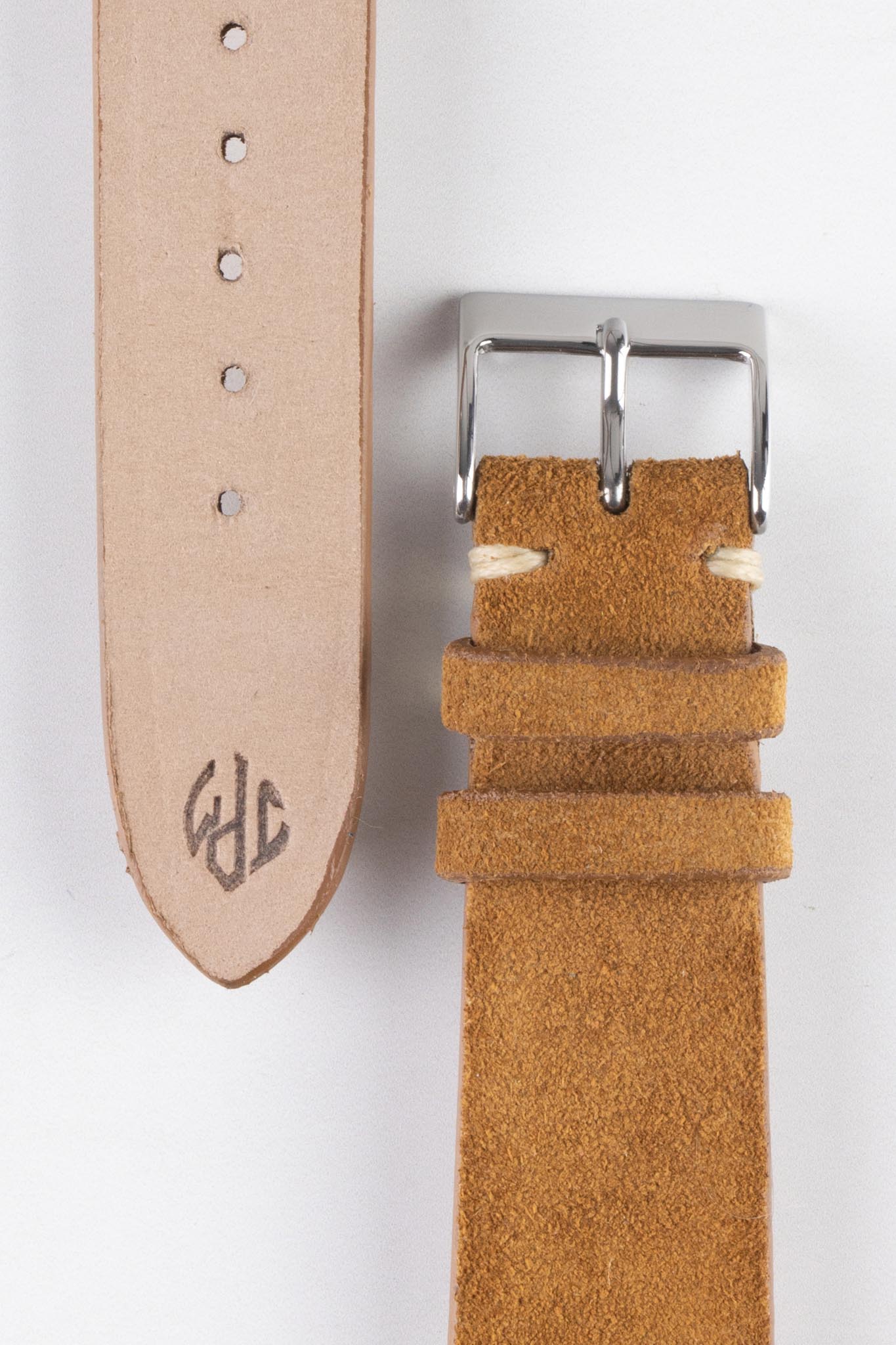 JPM Italian Vintage Suede Leather Watch Strap in GOLD BROWN - Image 3