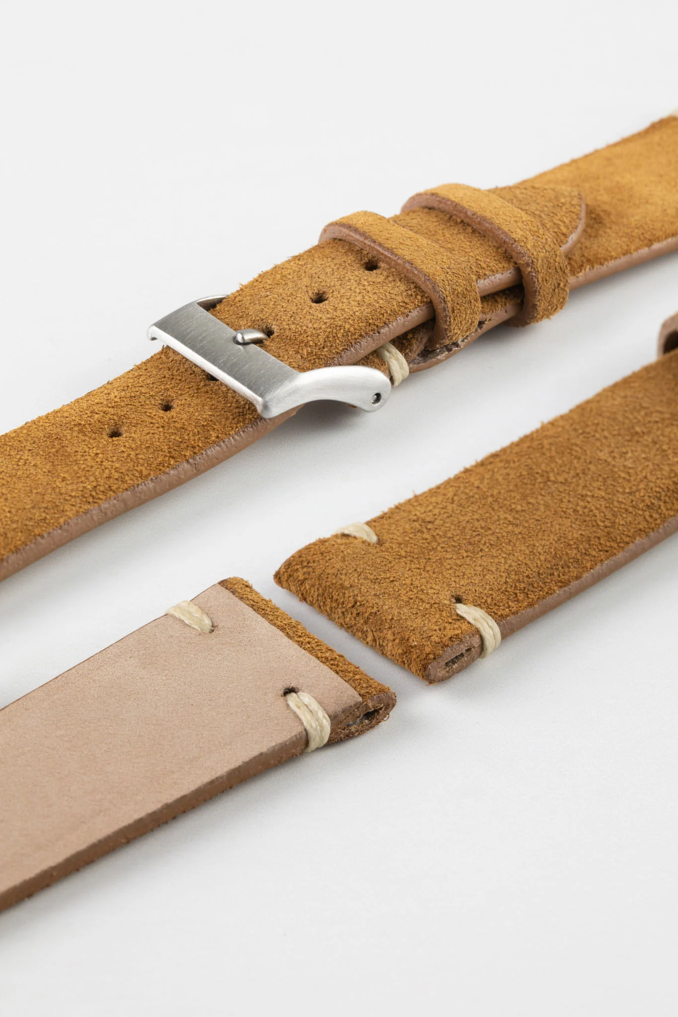JPM Italian Vintage Suede Leather Watch Strap in GOLD BROWN - Image 6