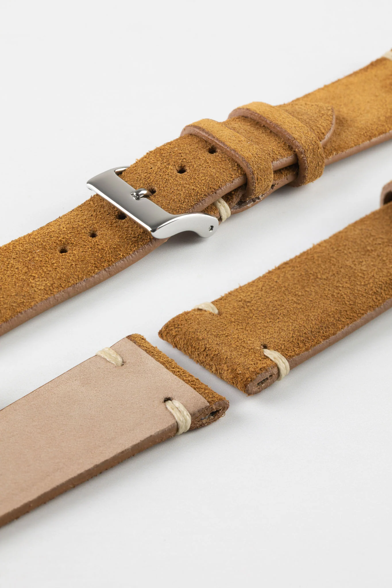 JPM Italian Vintage Suede Leather Watch Strap in GOLD BROWN - Image 7