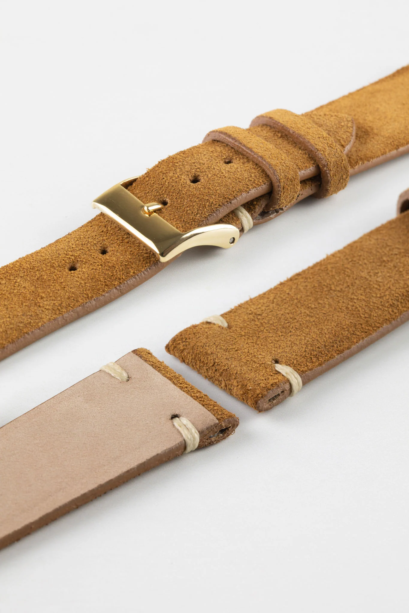 JPM Italian Vintage Suede Leather Watch Strap in GOLD BROWN - Image 8