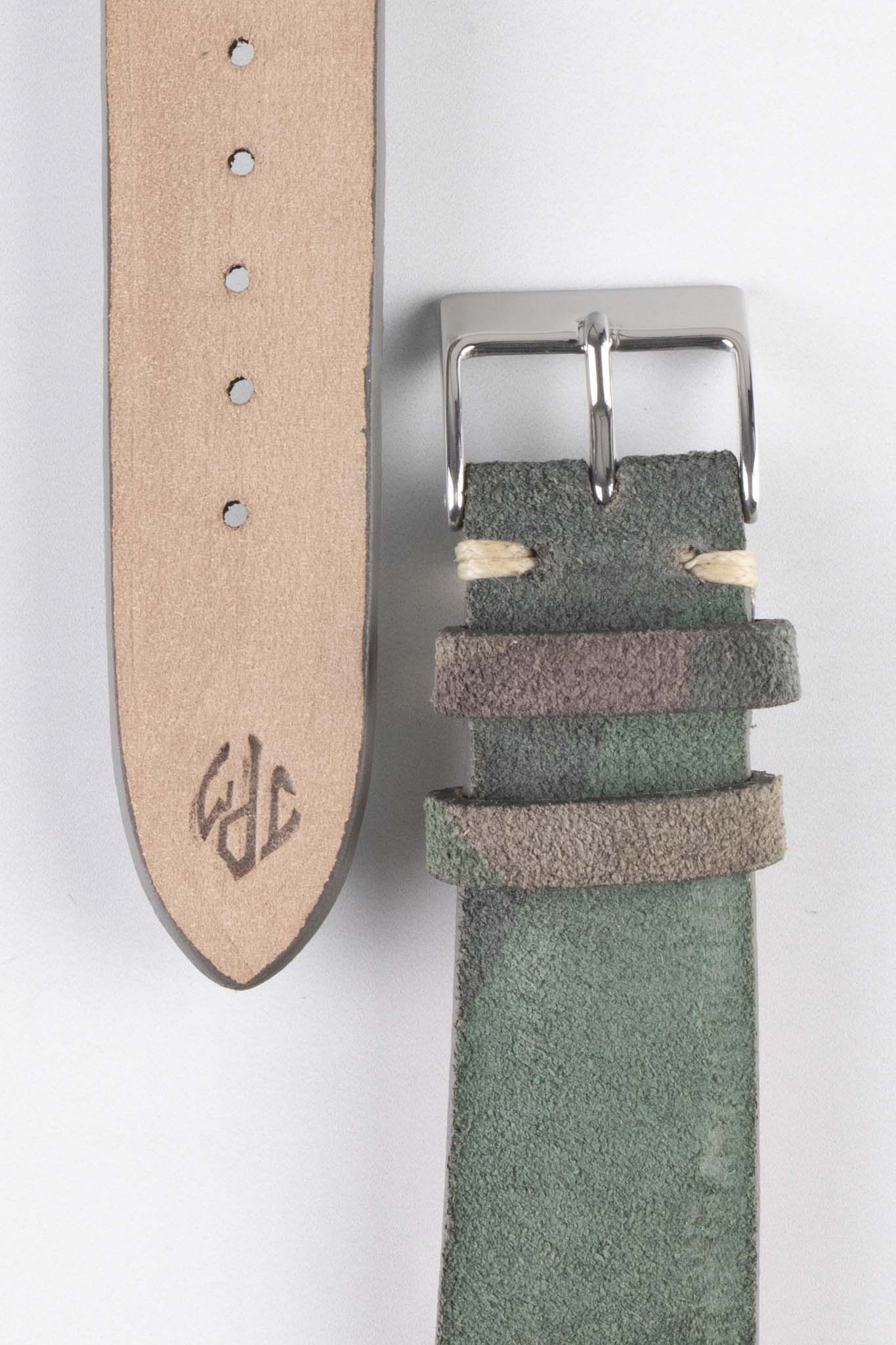 JPM Italian Vintage Suede Leather Watch Strap in GREEN CAMOUFLAGE - Image 3