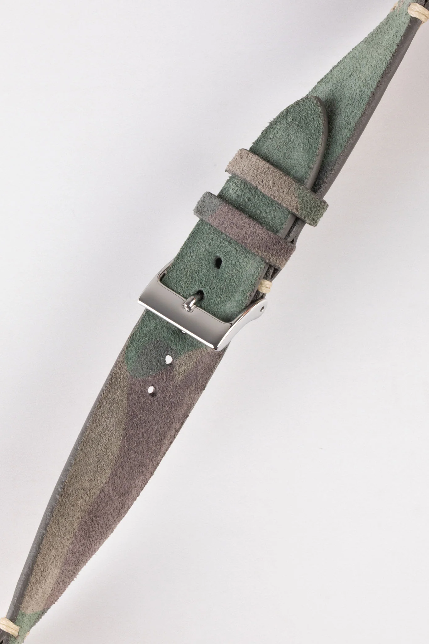 JPM Italian Vintage Suede Leather Watch Strap in GREEN CAMOUFLAGE - Image 5