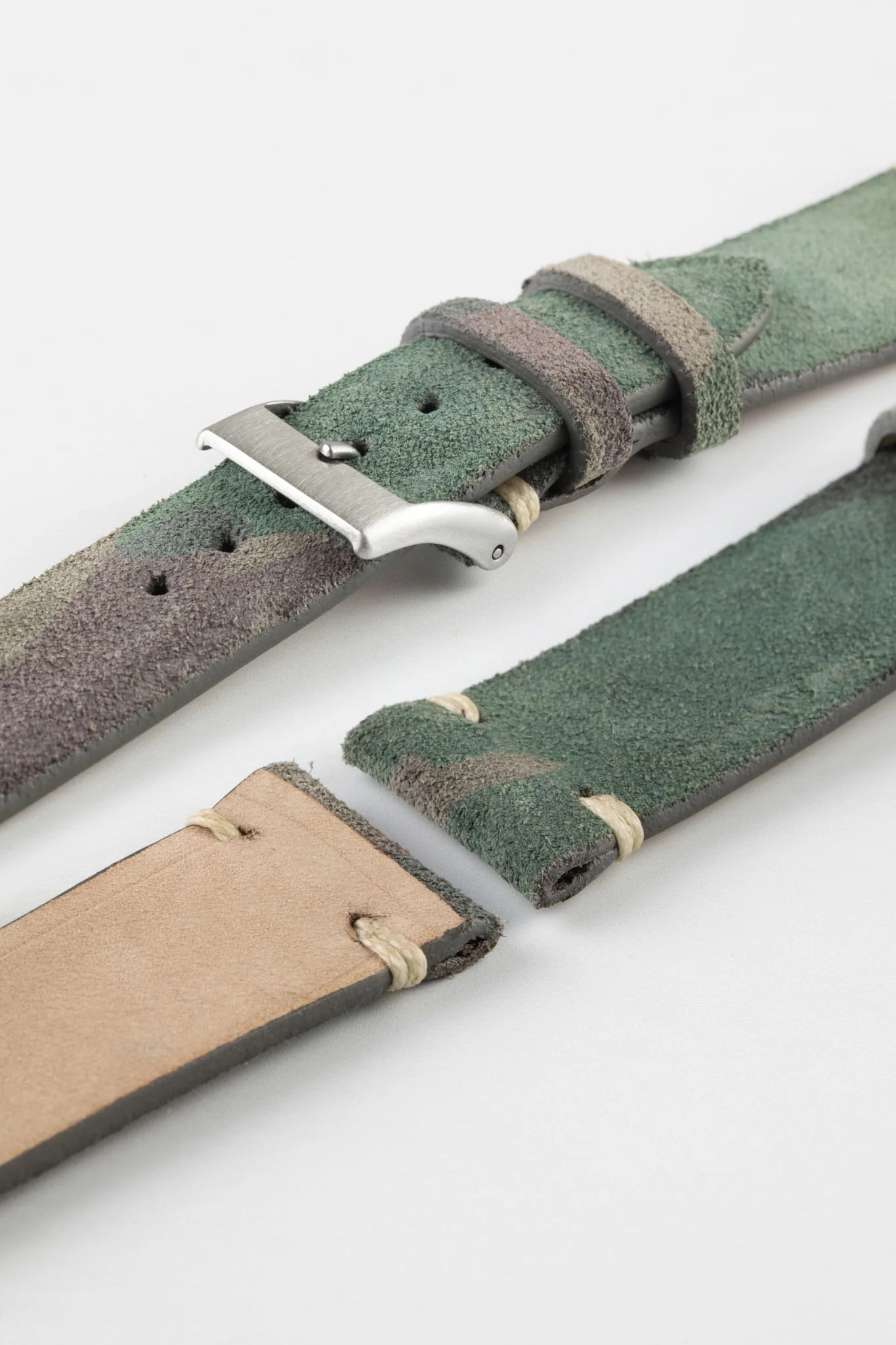 JPM Italian Vintage Suede Leather Watch Strap in GREEN CAMOUFLAGE - Image 6