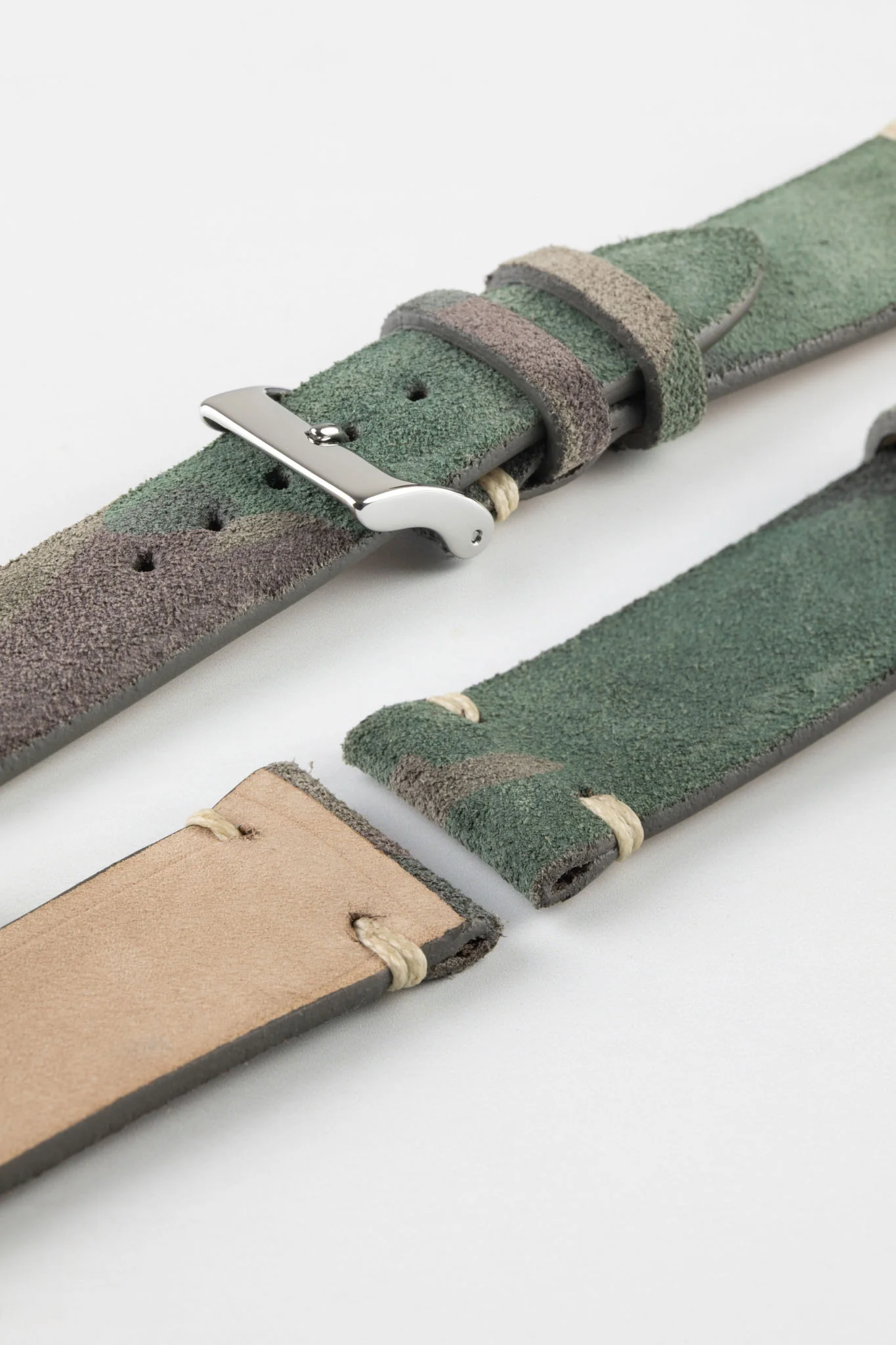 JPM Italian Vintage Suede Leather Watch Strap in GREEN CAMOUFLAGE - Image 7