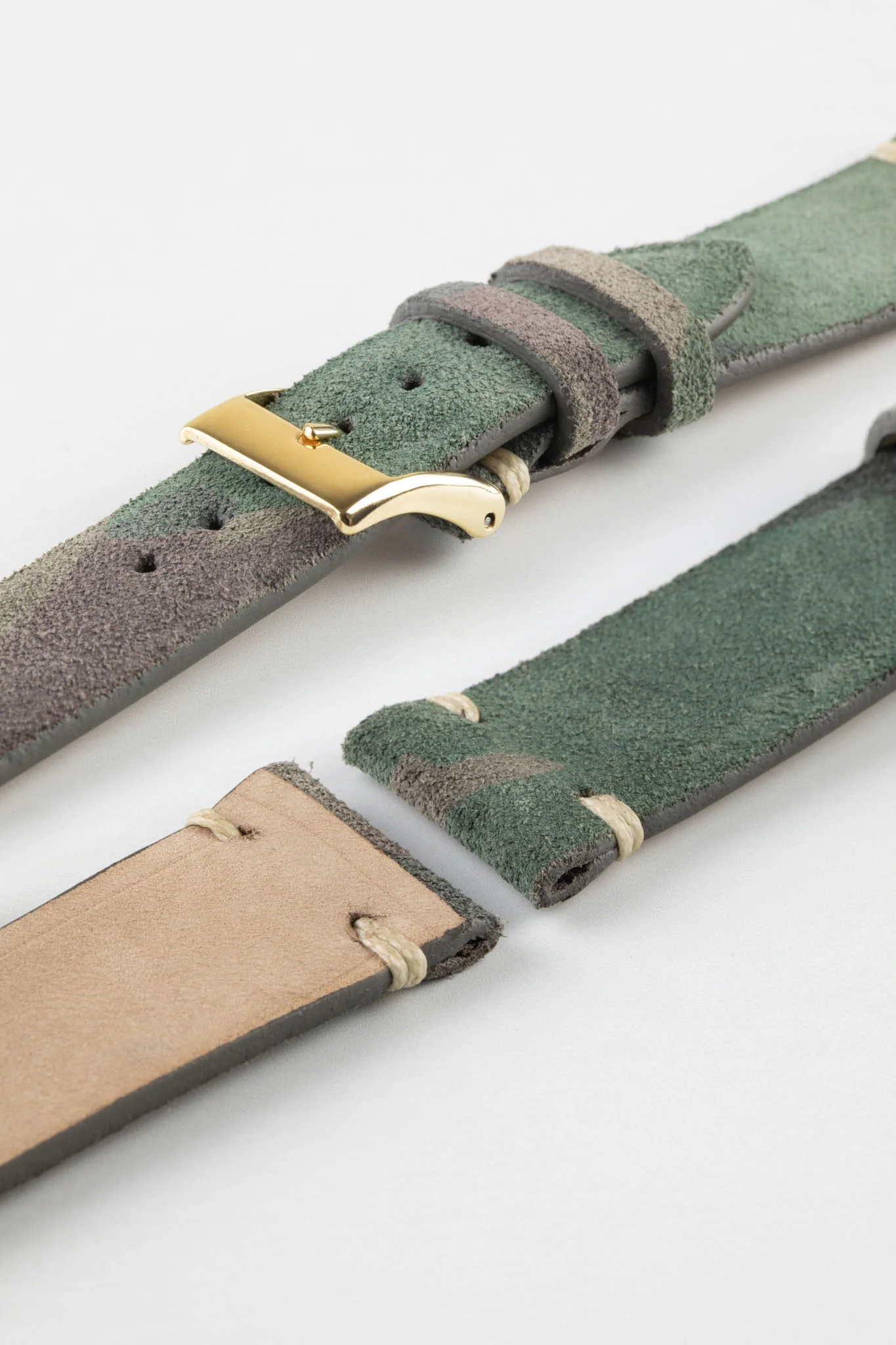 JPM Italian Vintage Suede Leather Watch Strap in GREEN CAMOUFLAGE - Image 8