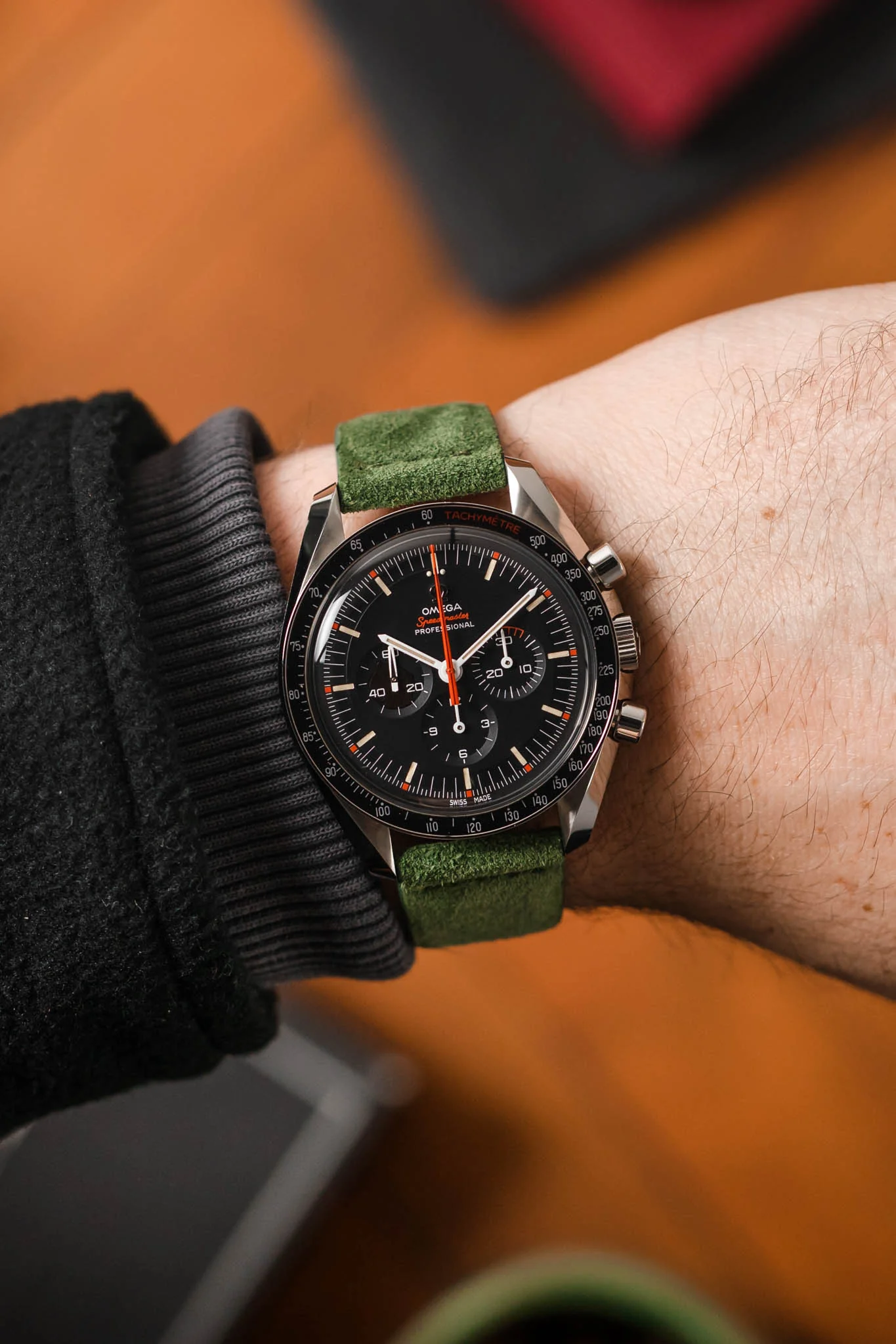 JPM Italian Suede Leather Watch Strap in MOSS GREEN - Image 2