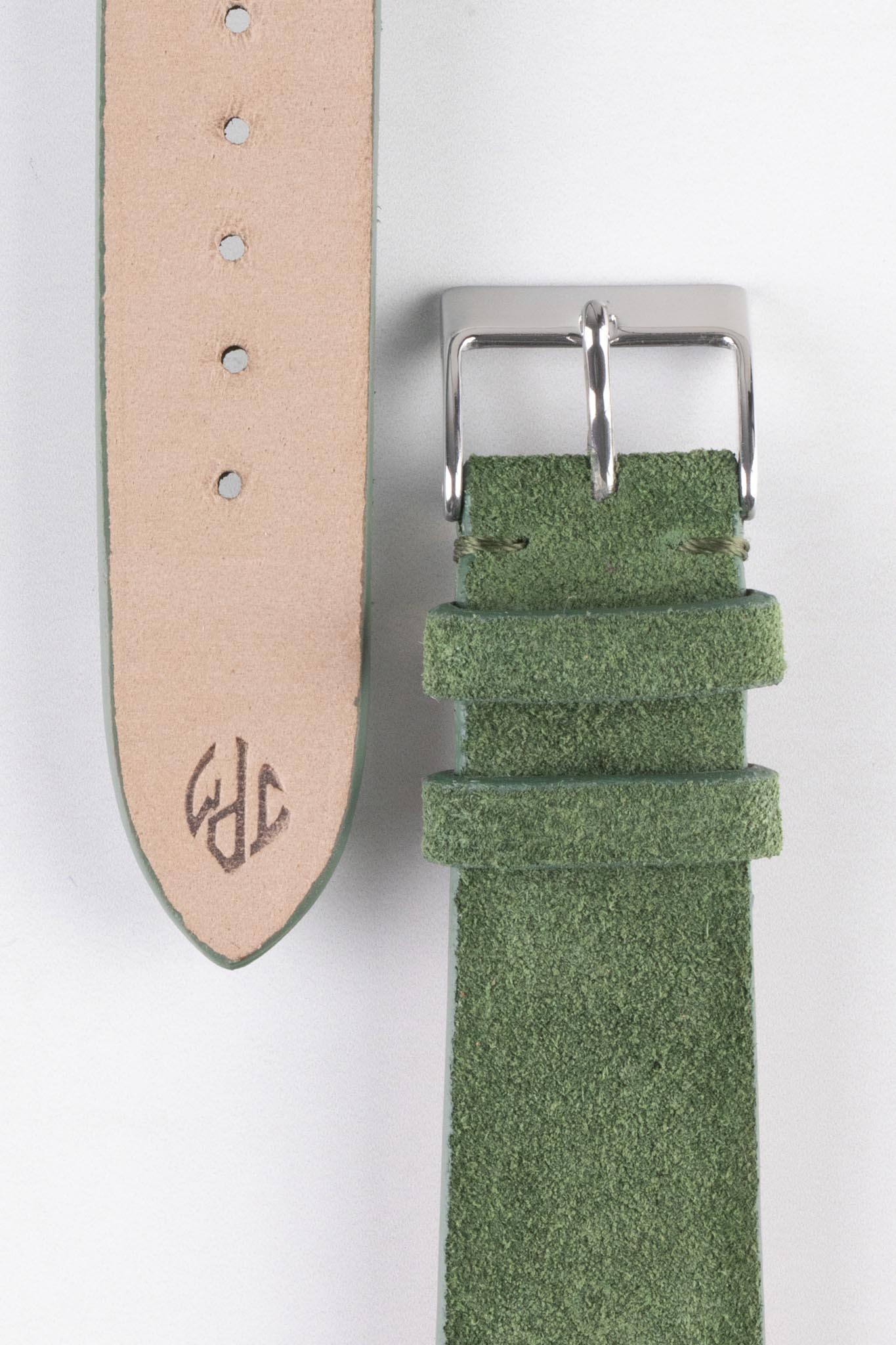 JPM Italian Suede Leather Watch Strap in MOSS GREEN - Image 3
