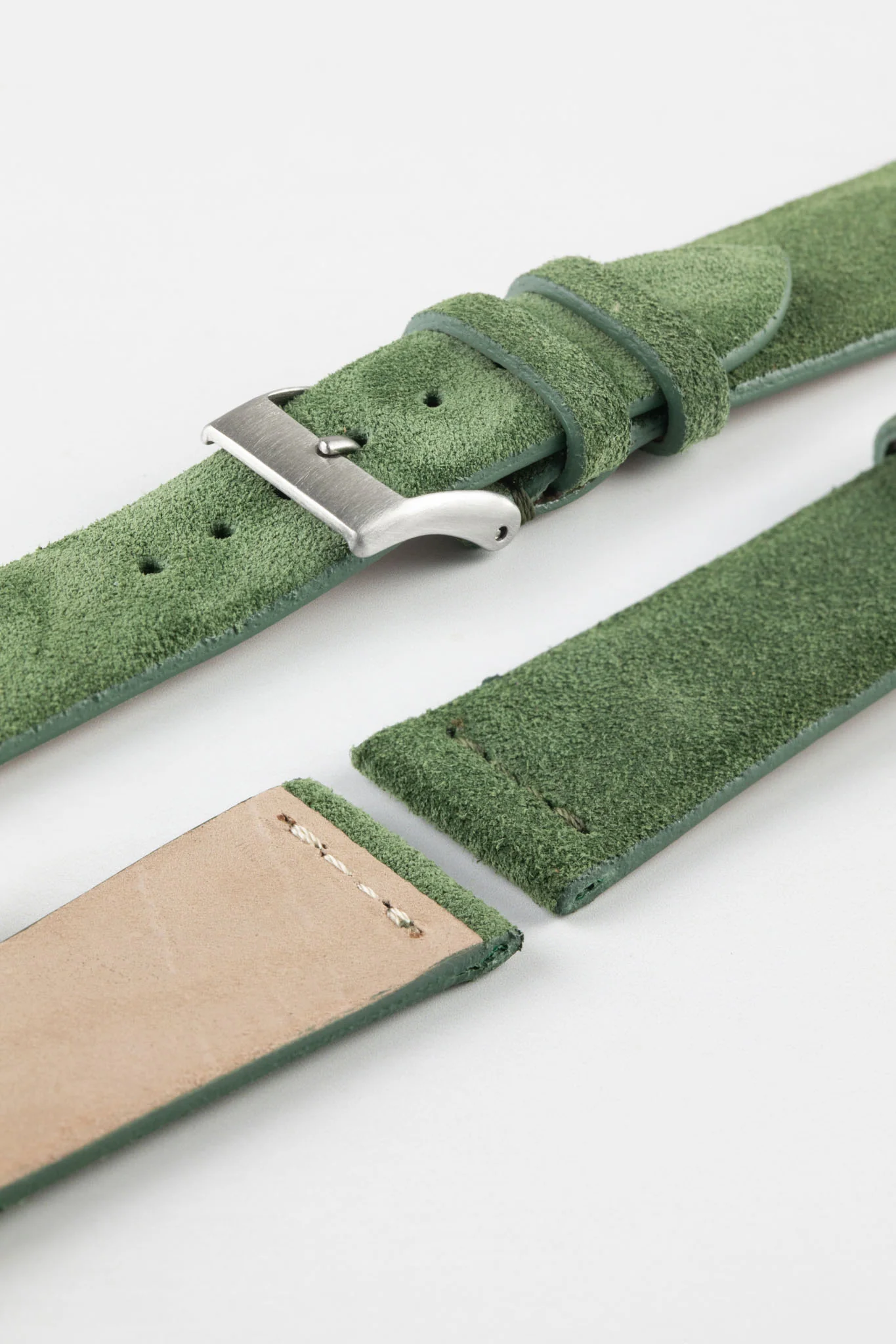 JPM Italian Suede Leather Watch Strap in MOSS GREEN - Image 6